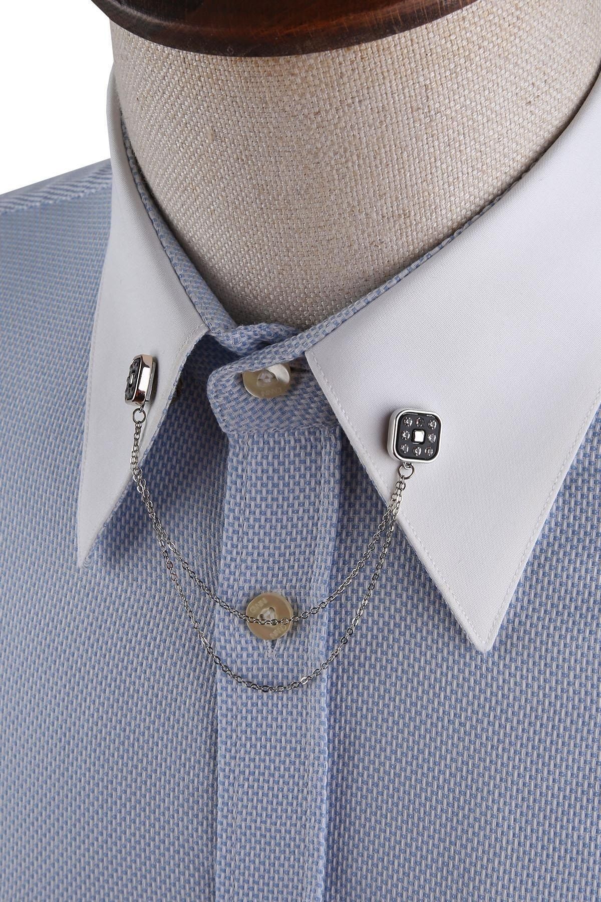  زنجیر یقه پیراهنی نقره‌ای مشکی با سنگ‌های رنگی GI231