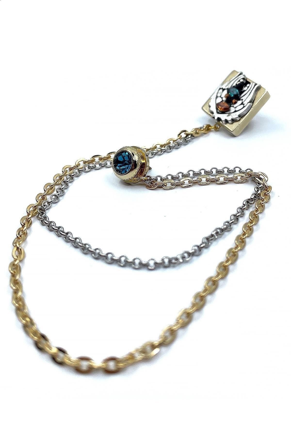  سنجاق یقه کتی سنگی آبی سبز طلایی Yı360