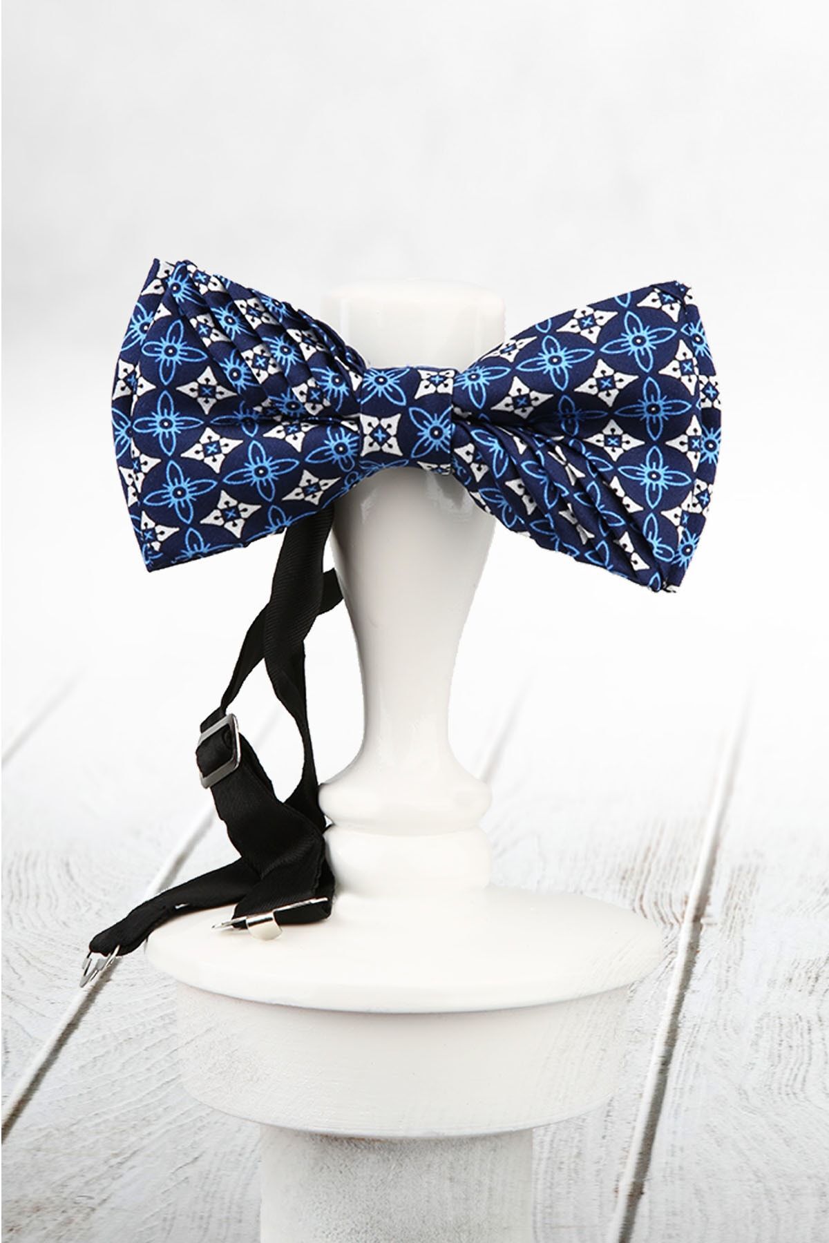  پاپیون ابریشمی پلیسه طرح سرمه‌ای ESB28