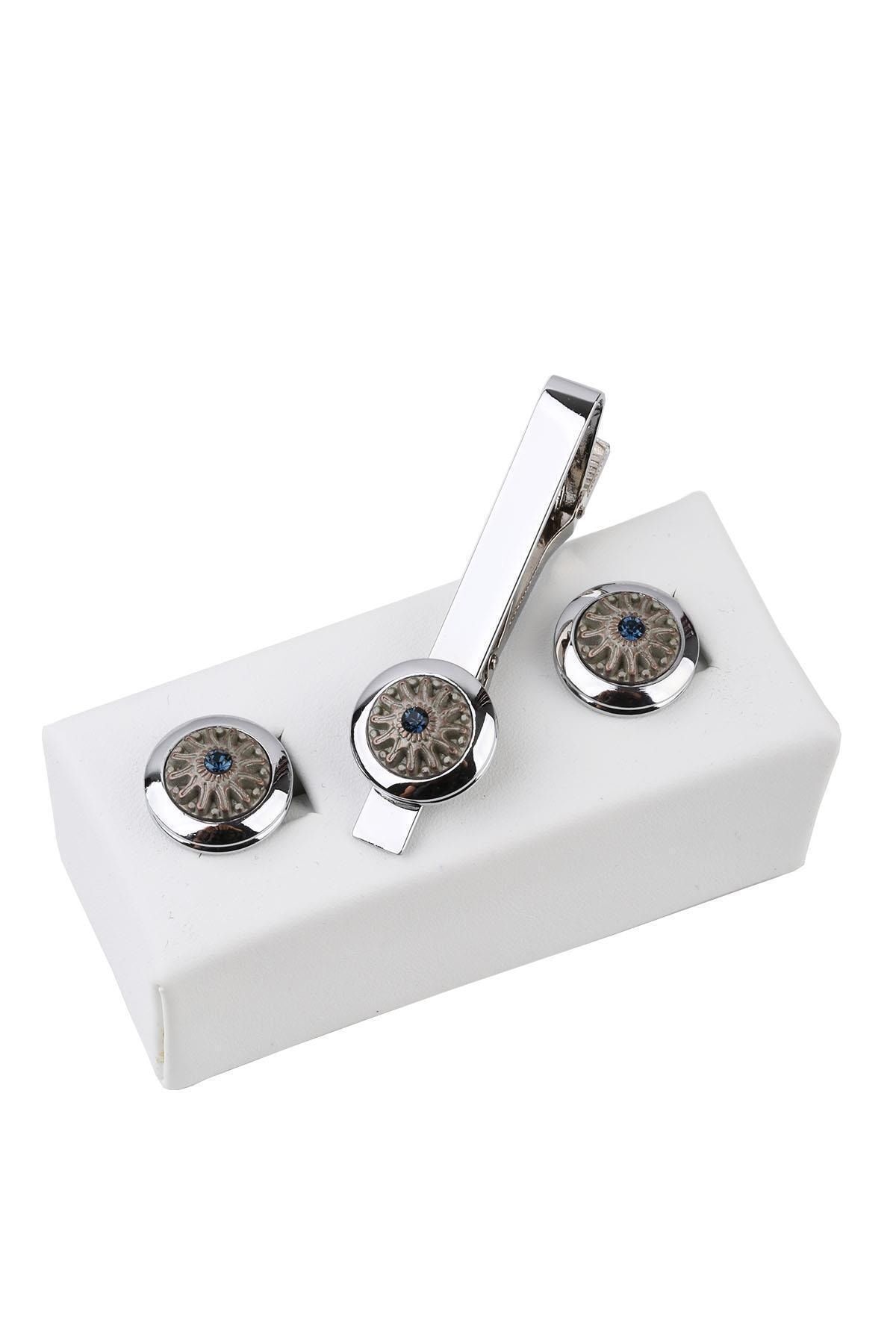  ست دکمه سرآستین و سنجاق کراوات نقره‌ای رنگ KD964