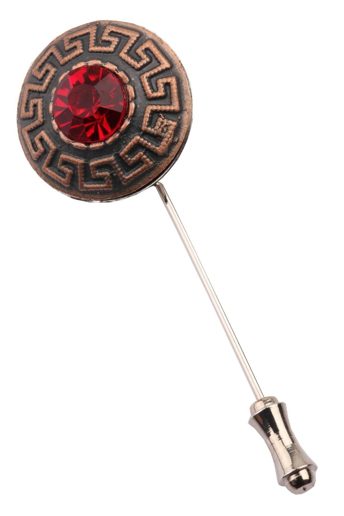  سنجاق یقه‌ای برنزی - مشکی با سنگ قرمز YI172