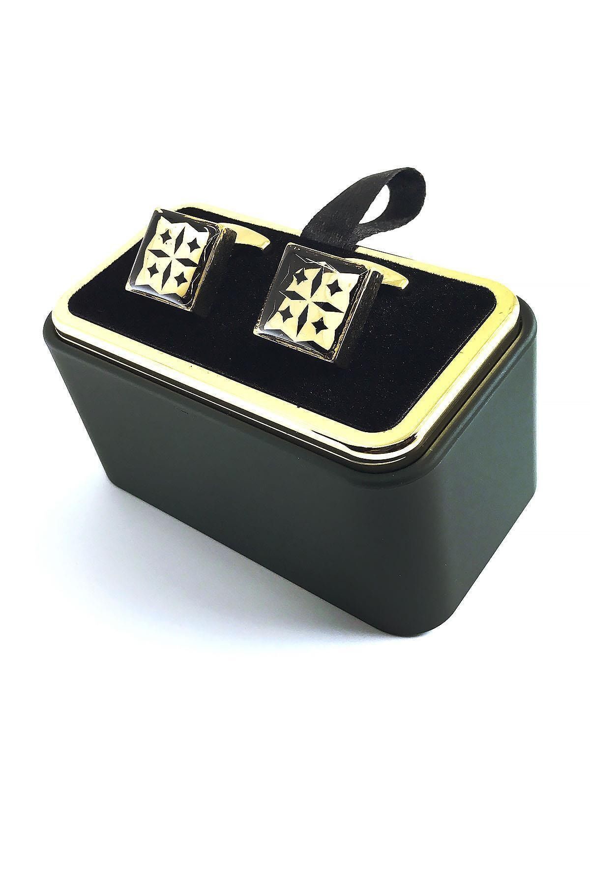  دکمه سرآستین طلایی با طرح مشکی جزئیات KD1328