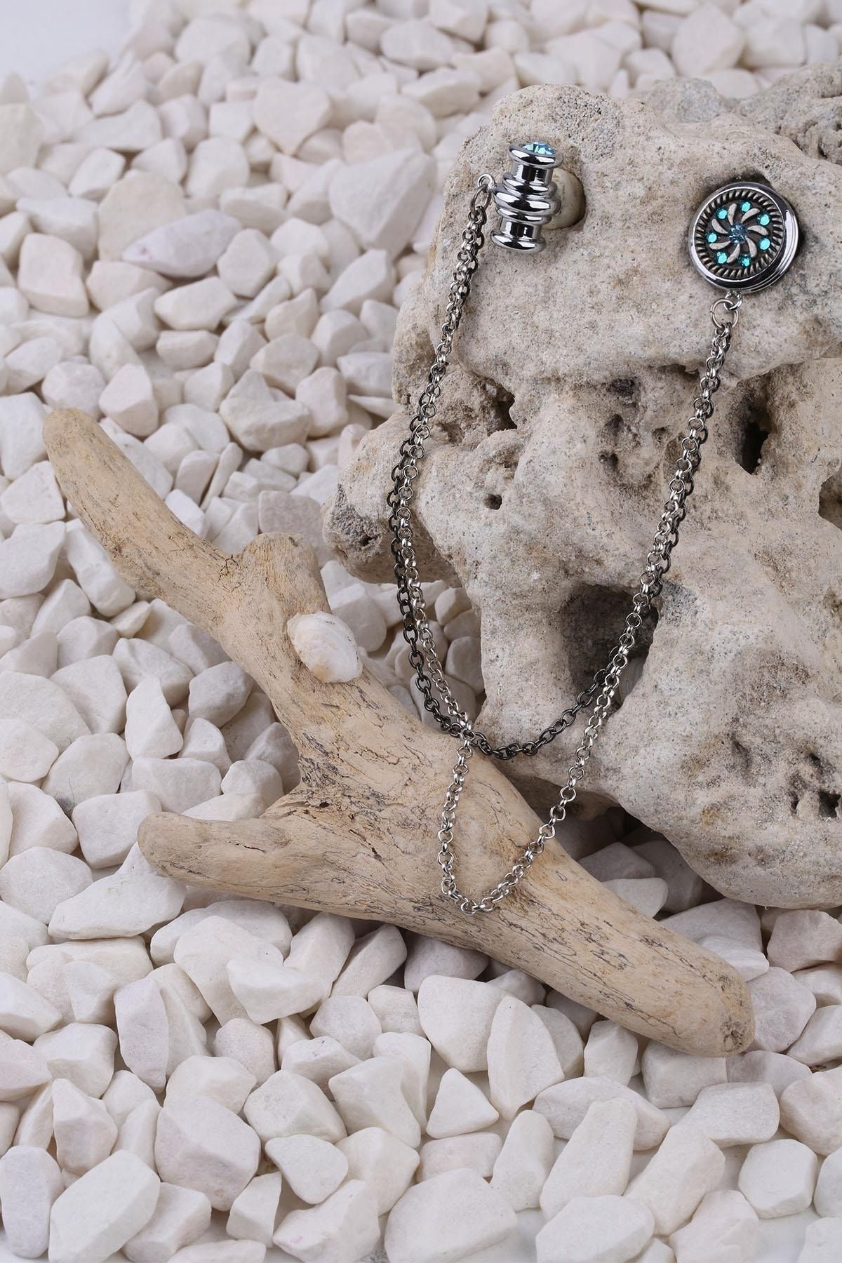  سنجاق سینه کریستالی فیروزه‌ای YI218