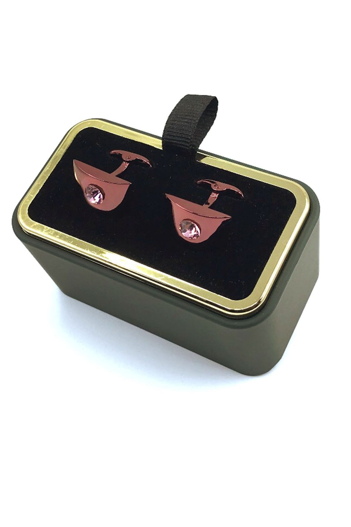  دکمه سرآستین مستطیلی طرح سنگ صورتی قرمز گیلاسی Kd1296