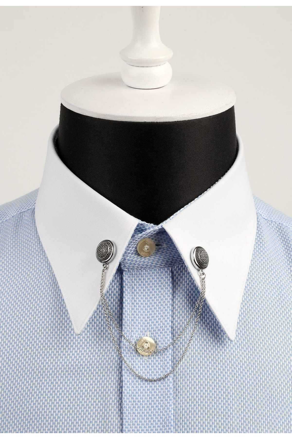  سنجاق یقه پیراهن نقره‌ای رنگ با زنجیر GI025