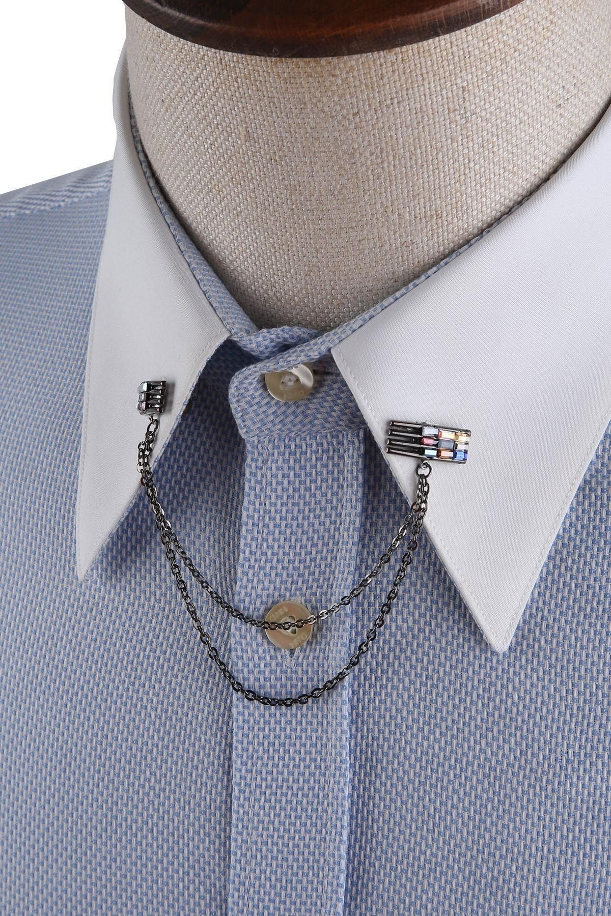  زنجیر یقه پیراهنی خاکستری دودی با تزئینات سنگی رنگارنگ GI234