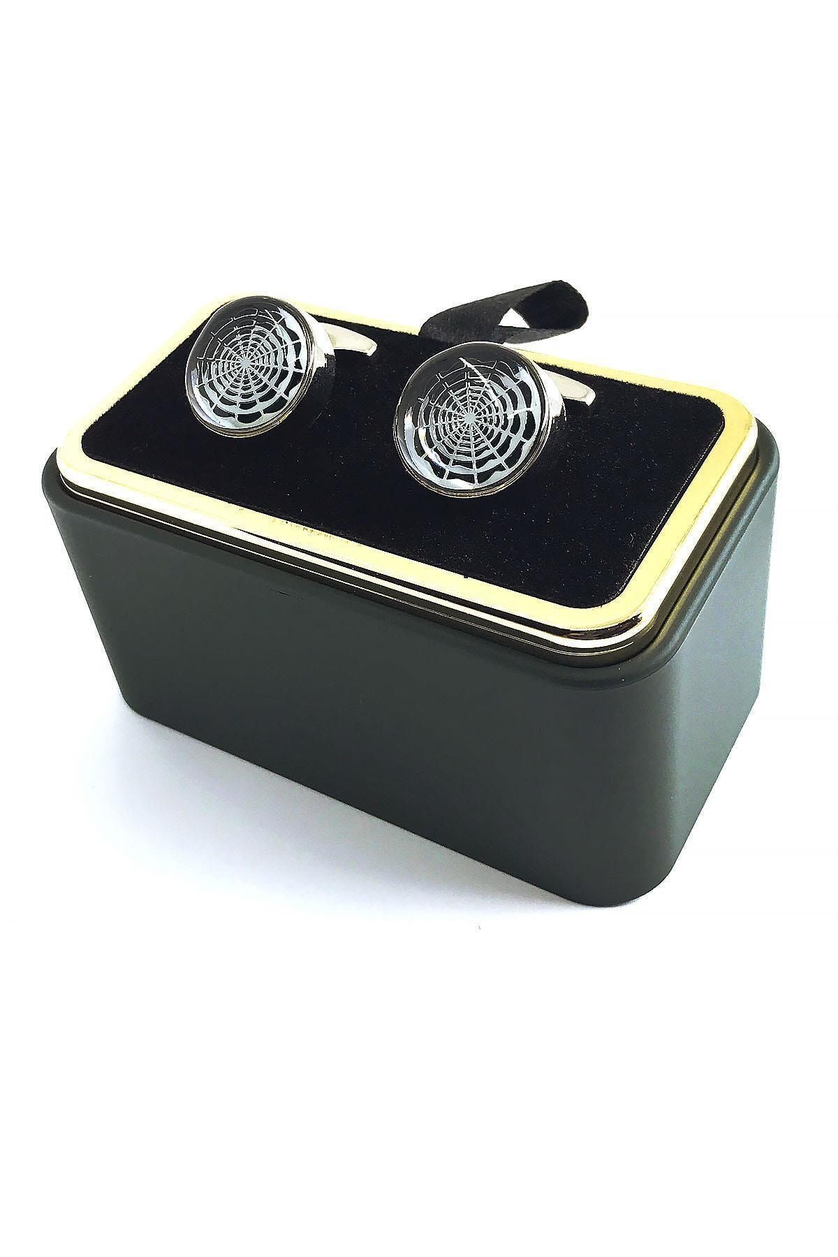  دکمه سرآستین نقره‌ای با جزئیات مشکی KD1342