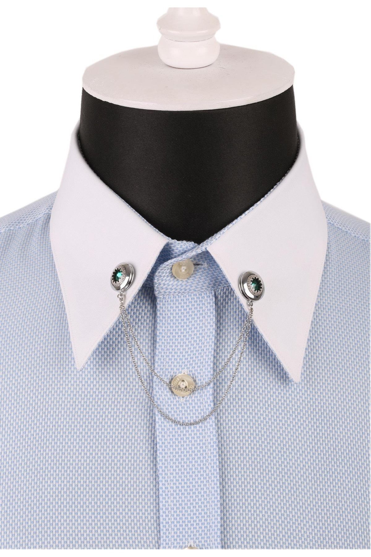  سنجاق یقه پیراهن نقره‌ای سبز زمردی تزیین شده با کریستال GI067