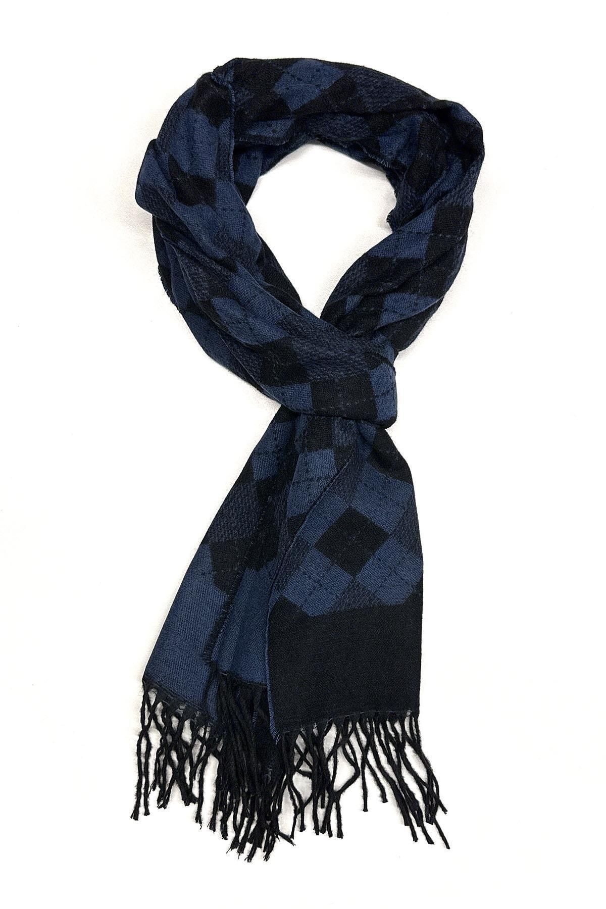  شال گردن مردانه طرح چهارخانه آبی و مشکی K492