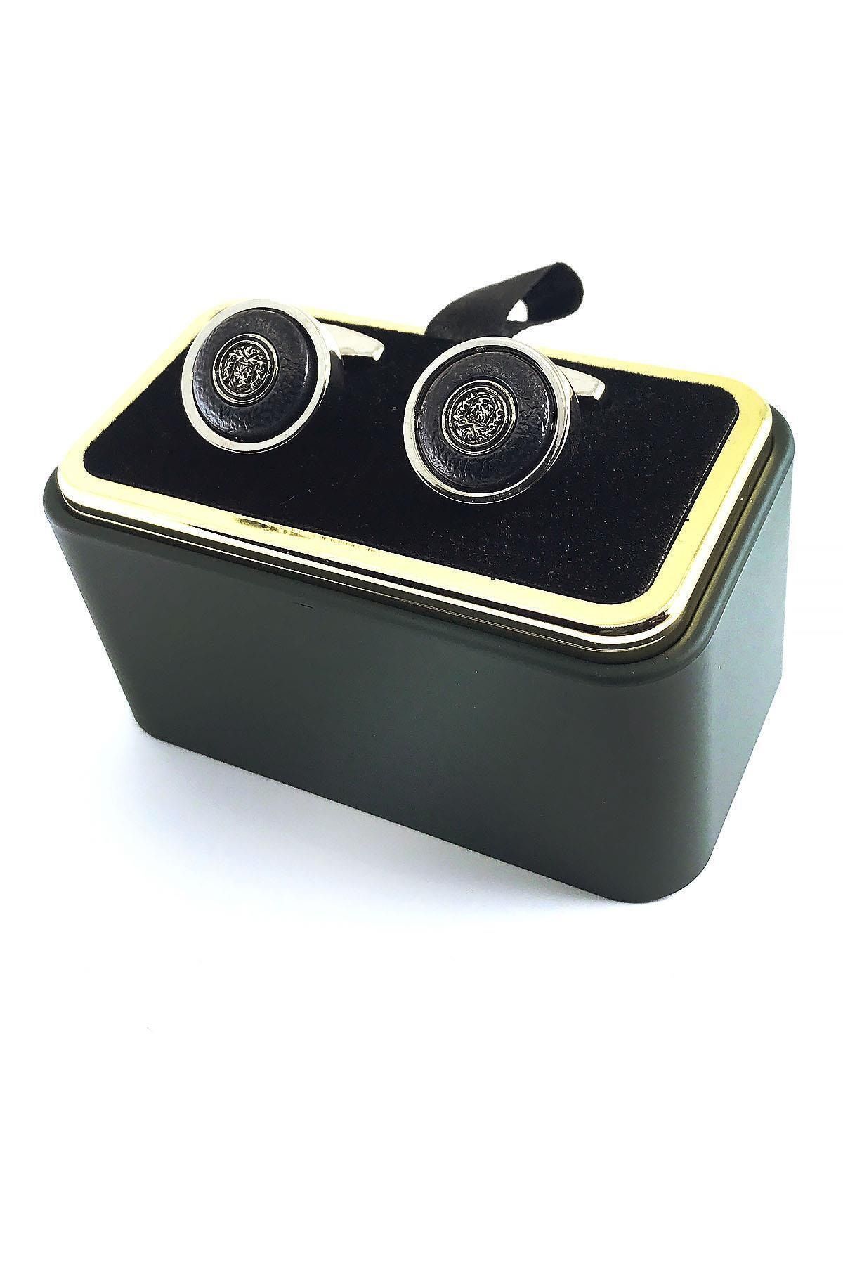  دکمه سرآستین طرح بلیزر برجسته مشکی نقره‌ای رنگ KD1431