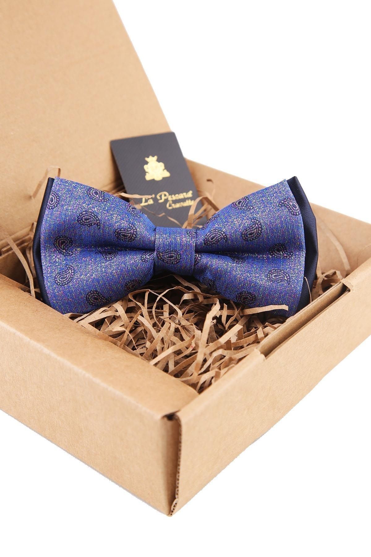  شال آبی مردانه طرح پاپیون P1540