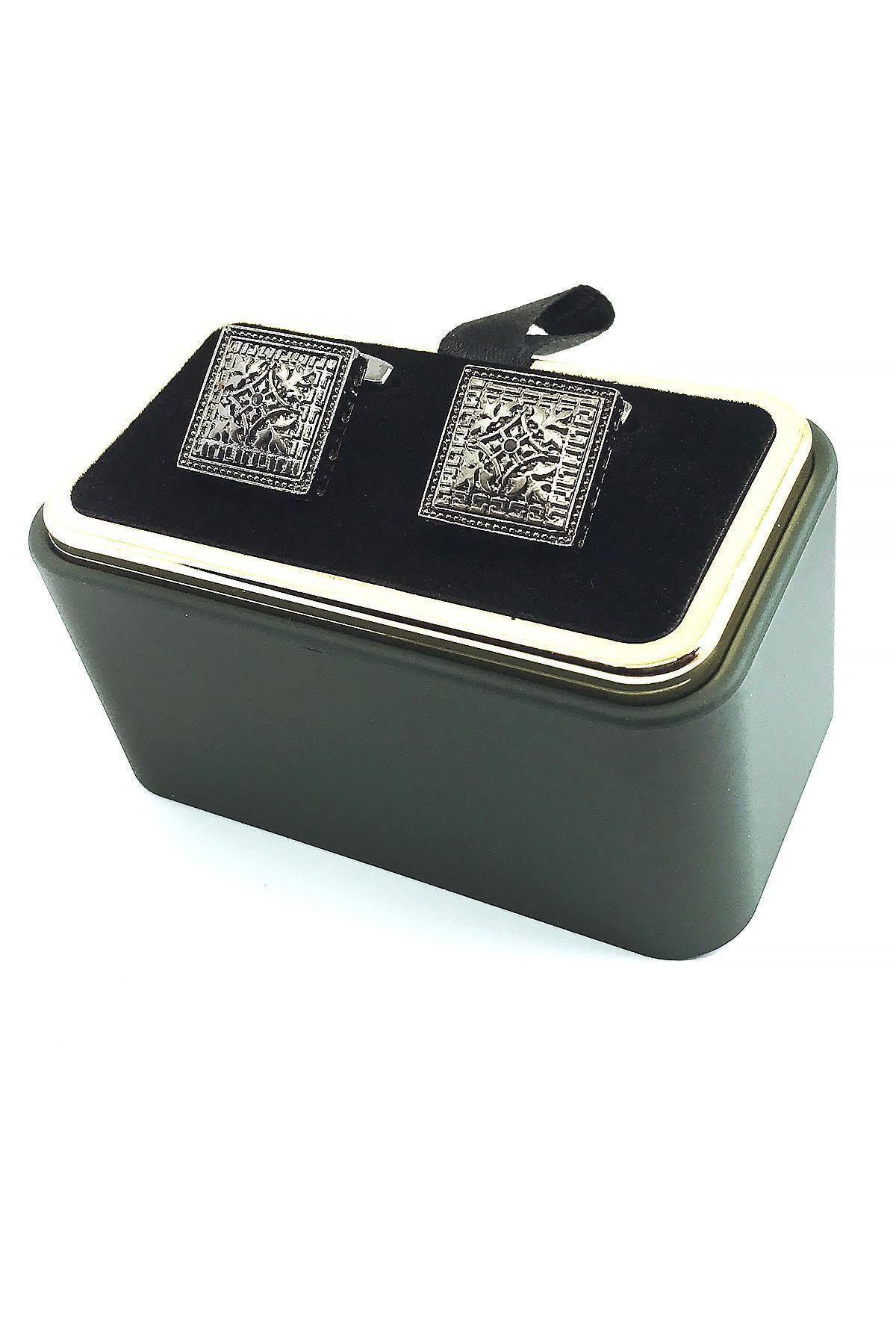  دکمه سرآستین مربعی دودی خاکستری KD1545