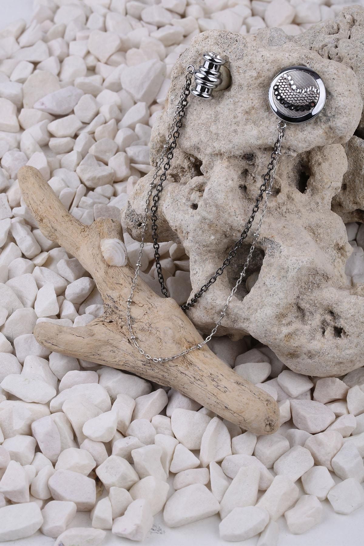  سنجاق سینه زنجیری کریستالی سفید هماتیت YI242