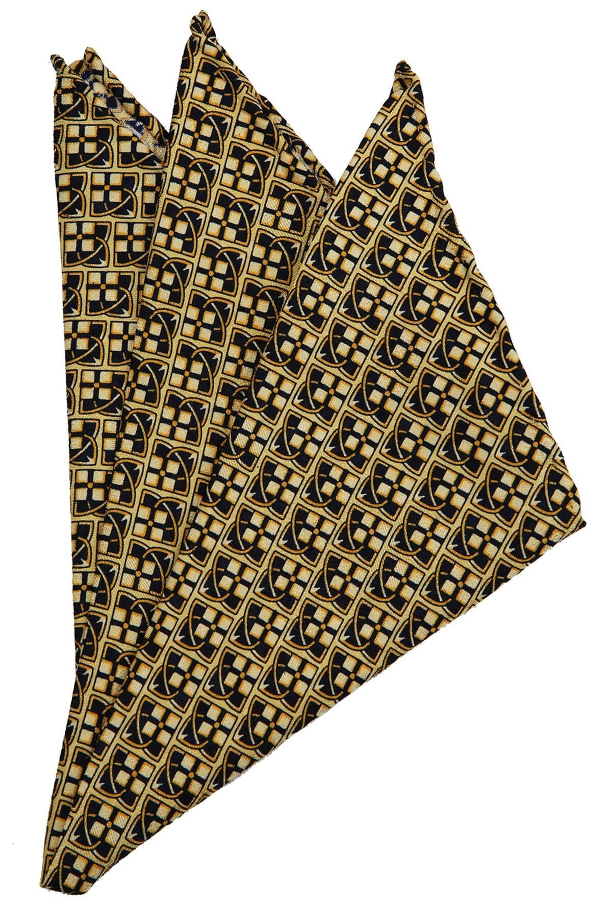  دستمال گردن ابریشمی طرح‌دار مردانه با طرح زرد و آبی نفتی SPS327 KRVT8690002221703