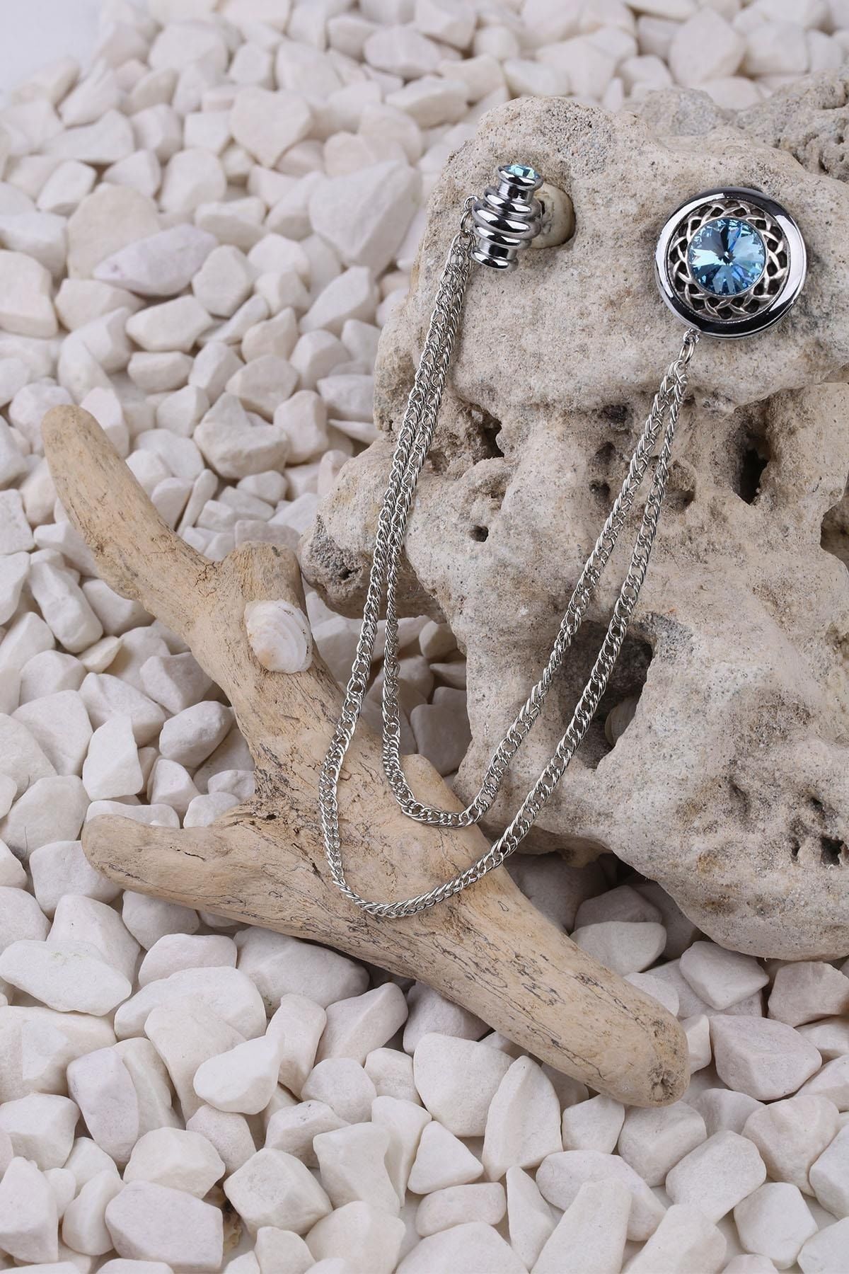  سنجاق سینه زنجیری سنگی کریستالی آبی کوچک YI223