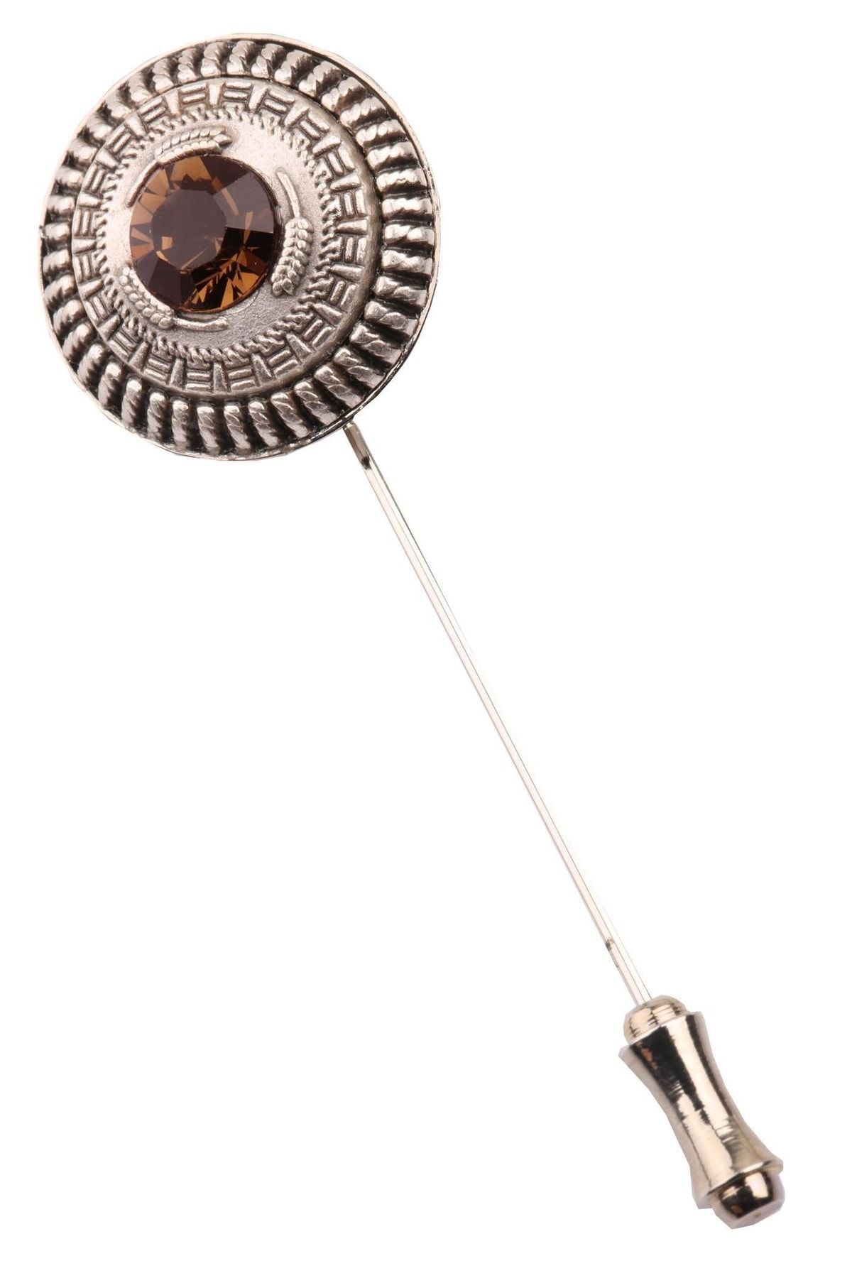  سنجاق سینه سنگی قهوه‌ای نقره‌ای رنگ YI177