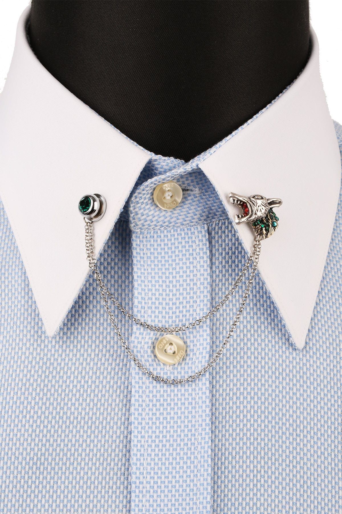  سنجاق سینه زنجیری نقره‌ای طرح گرگ با سنگ YI296