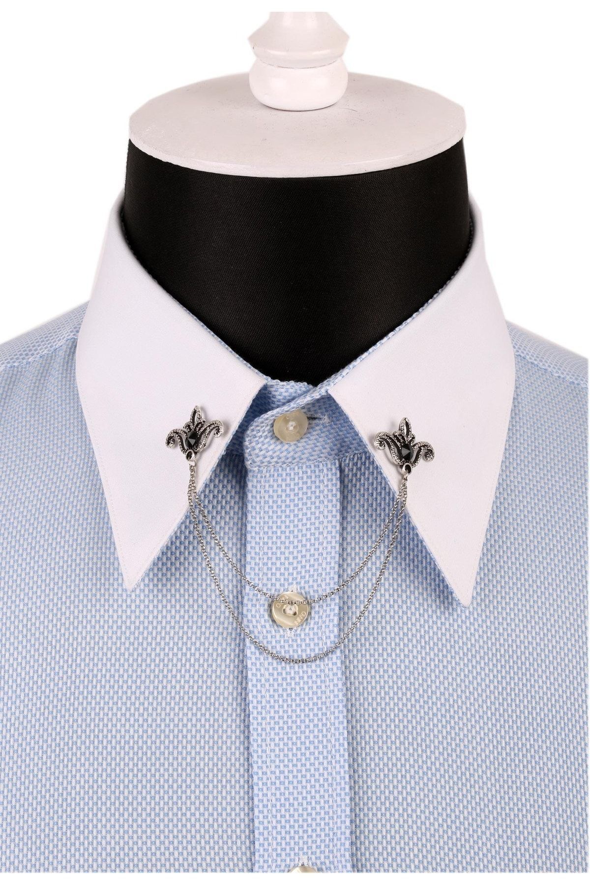  سنجاق یقه پیراهن زنجیری طرح گلدار مشکی طرح سنگ GI090