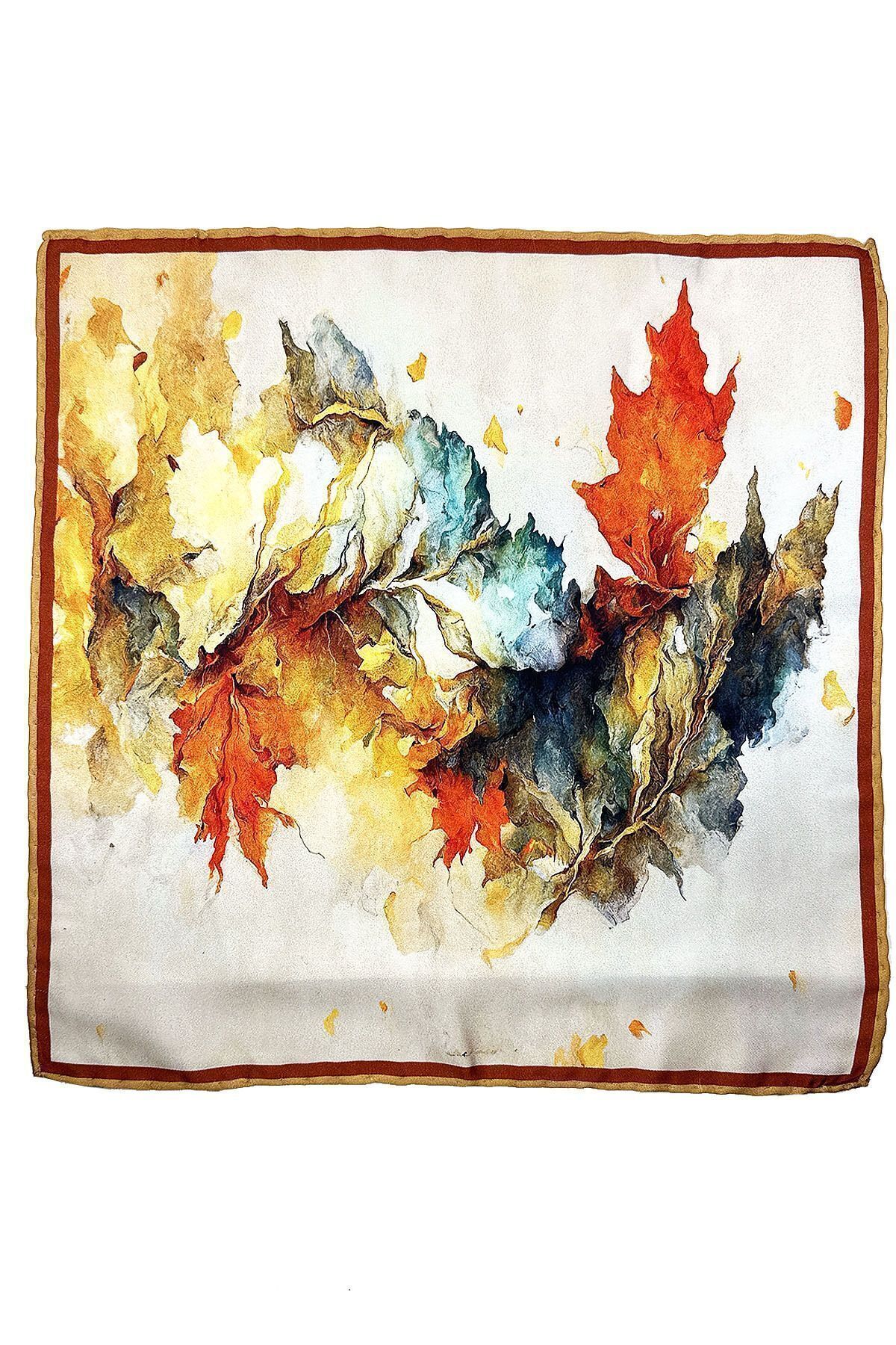  دستمال جیبی مردانه طرح پاییزی کرم رنگ SPS529-33