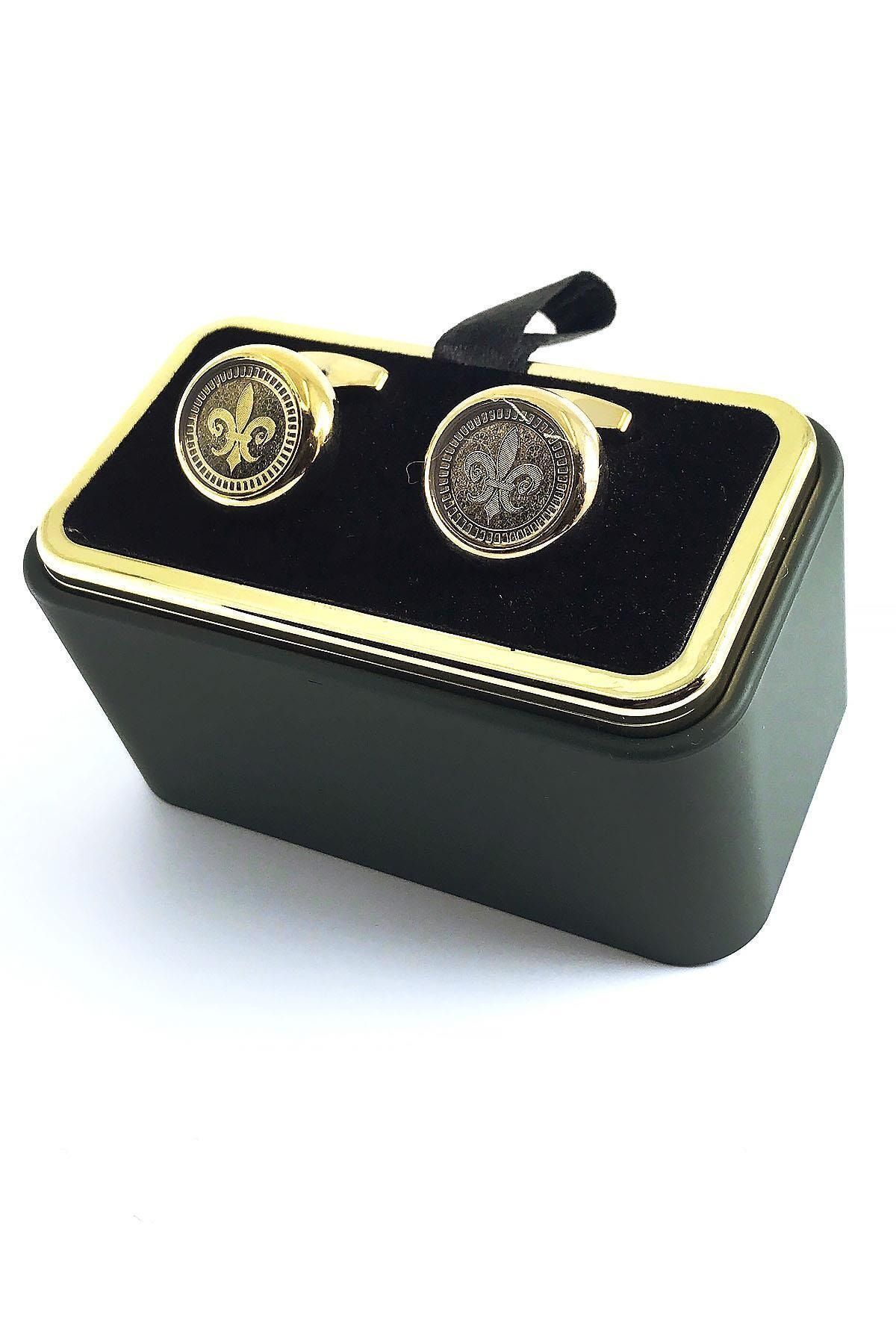  دکمه سرآستین گرد طلایی با جزئیات طلایی KD1473