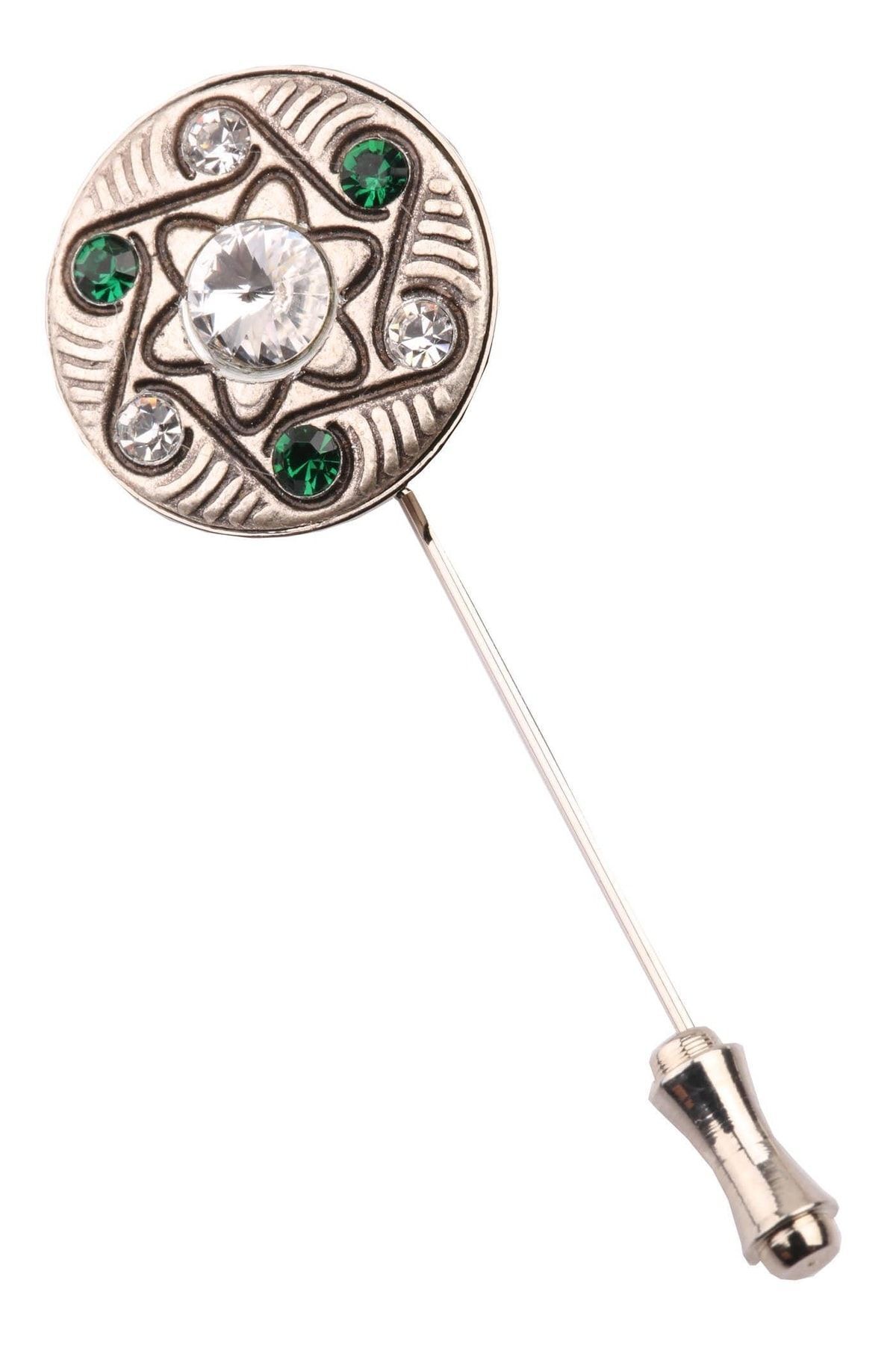  سنجاق یقه سنگی نقره‌ای رنگ سفید - سبز YI178