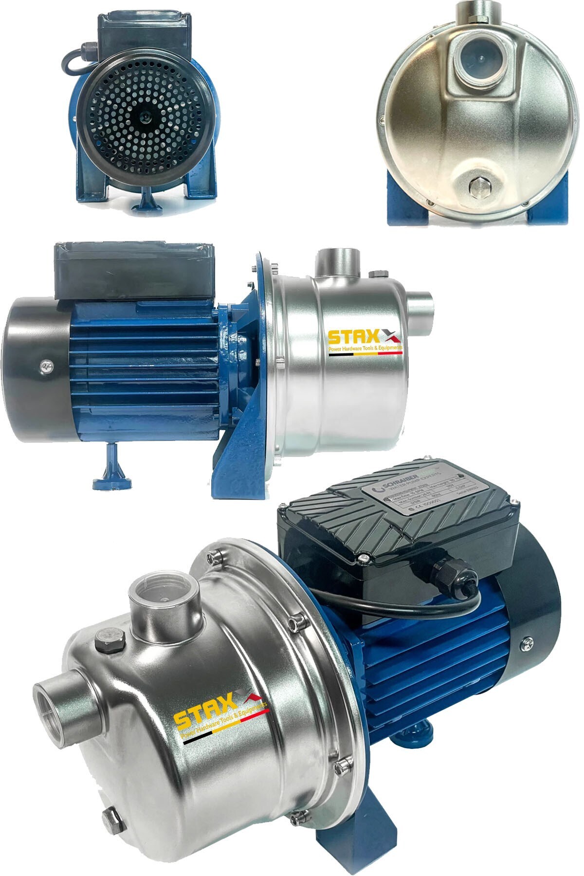 STAXX POWER Bakır Sargı Krom Dişli Şanzıman 1HP İnox Paslanmaz Çelik Gövde 8Mt Kendinden Emişli 72Mt Dik Basar