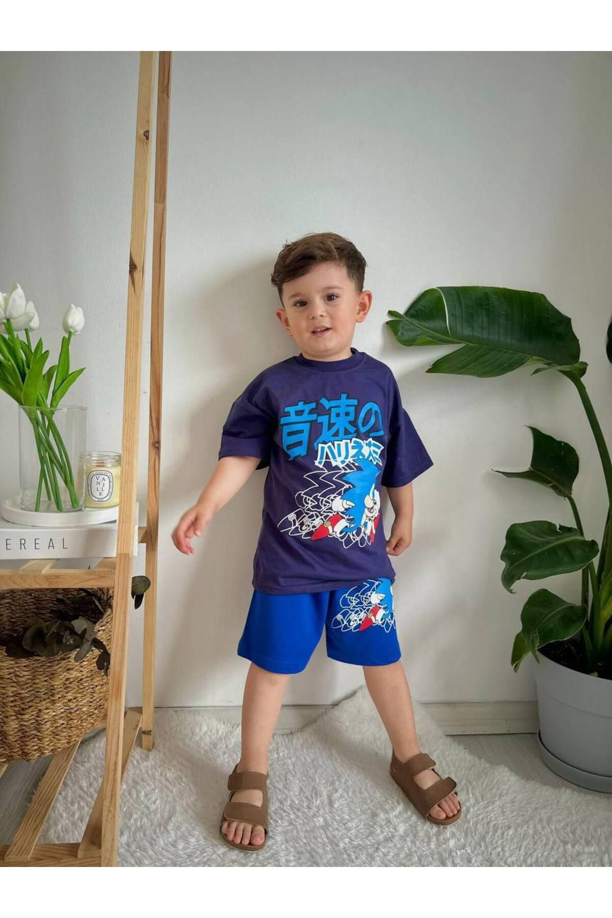 CANDA-Blue Sonic Character Printed Summer Set - Lower and Upper Set 2