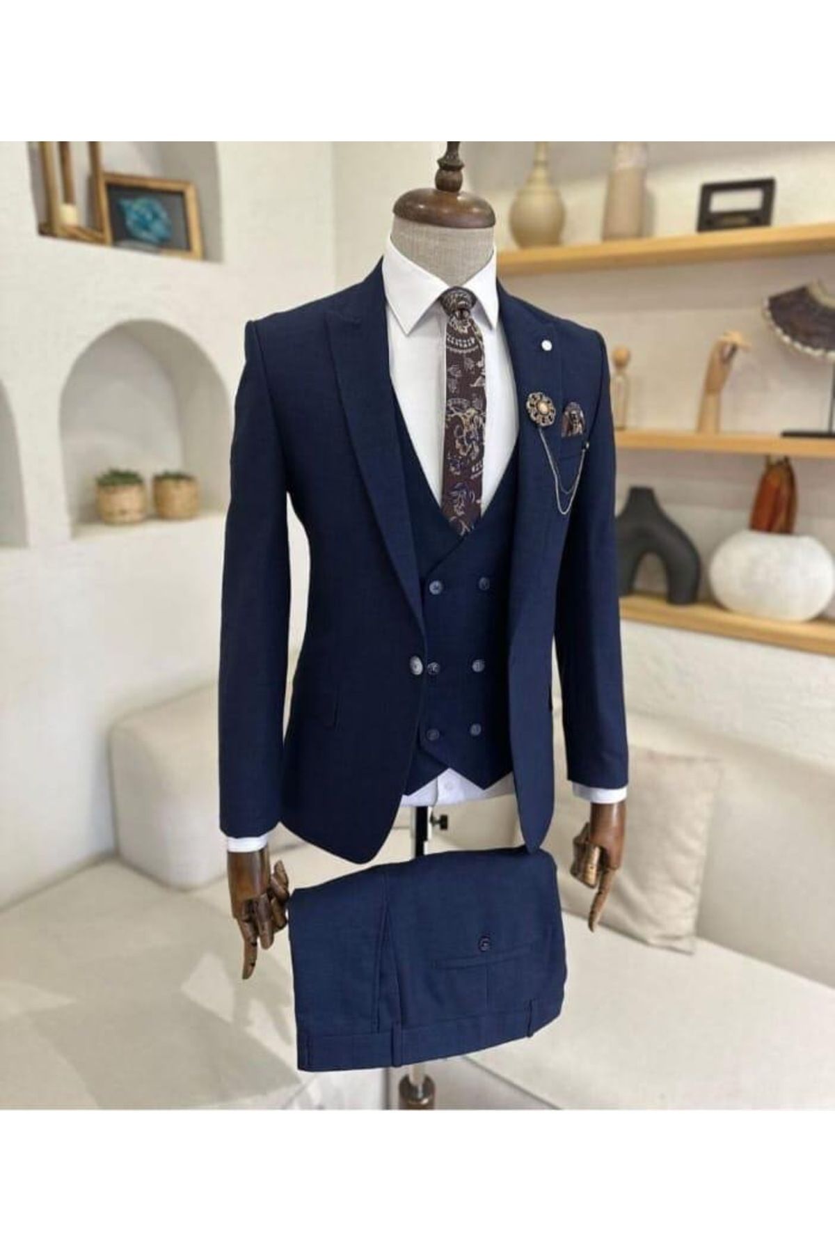 MISTER MR.PAPYON FASHION Erkek Slim Fit Lacivert Yelekli Takım Elbise
