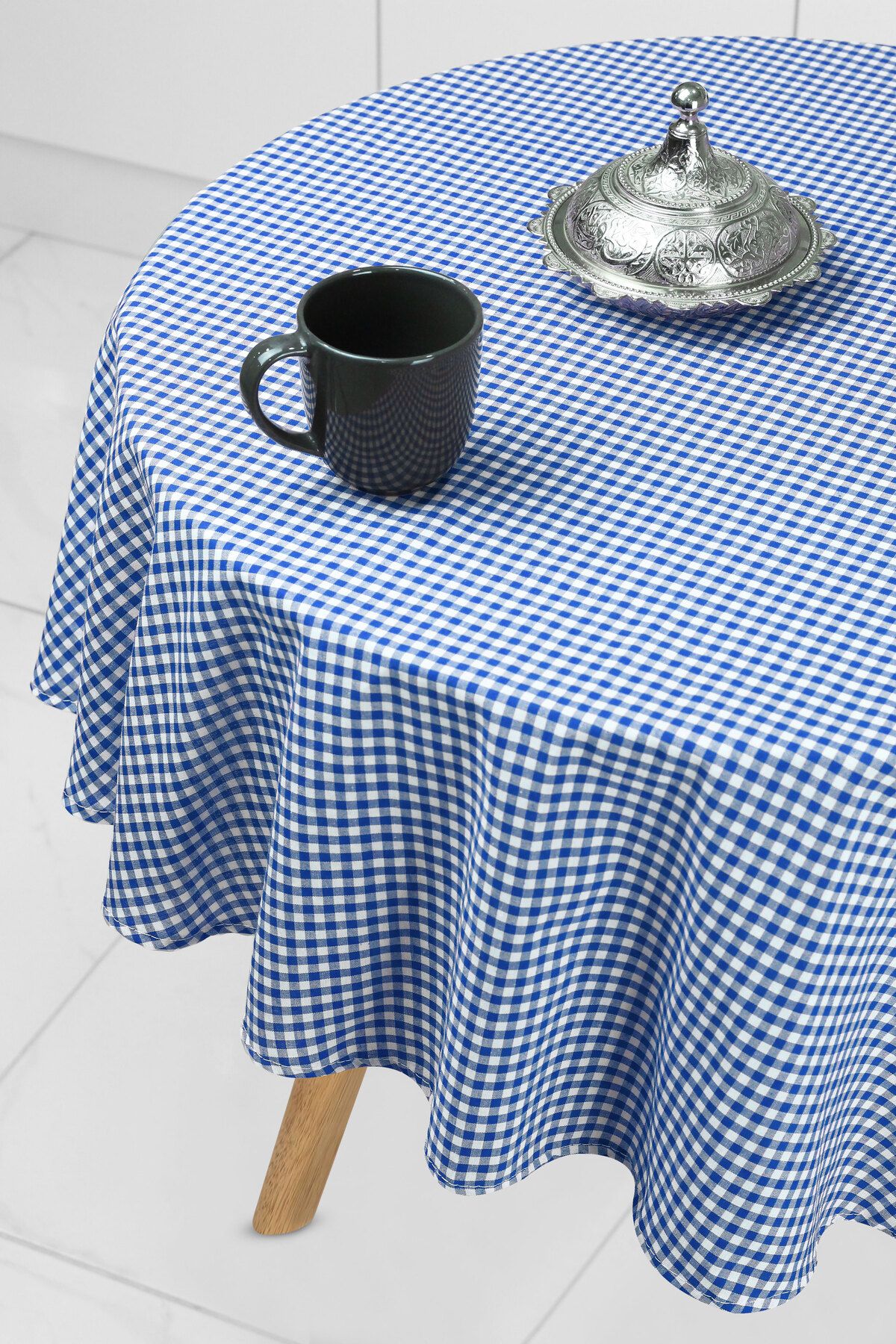Soft Kare-Gingham Round Tablecloth 2