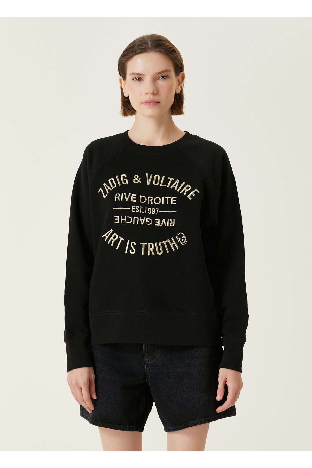 Zadig Voltaire Black Sweatshirt with Gold Logo Embroidery Size M