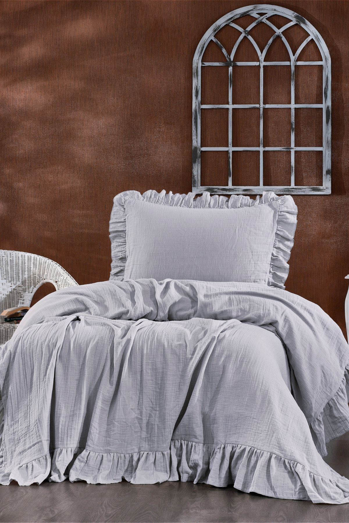 Minelya Home Collection Set Aura Single Muslin Pique - Cuverturi De Pat Cu Volane Și Fețe De Pernă Din 2 Piese - One Size