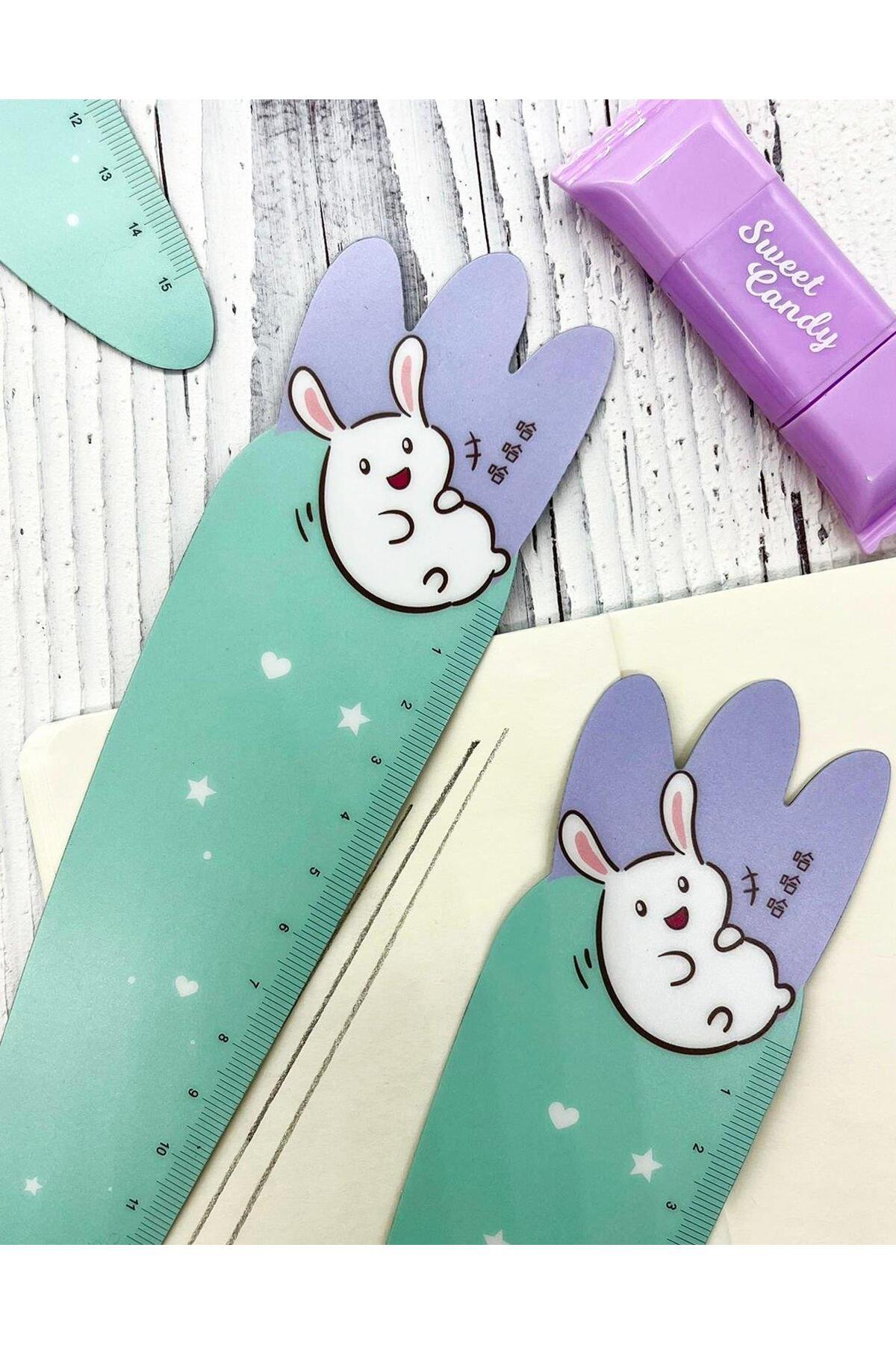 Kağıt Gemi Dükkan-Cute Rabbit Turquoise Ruler with Magnet 3