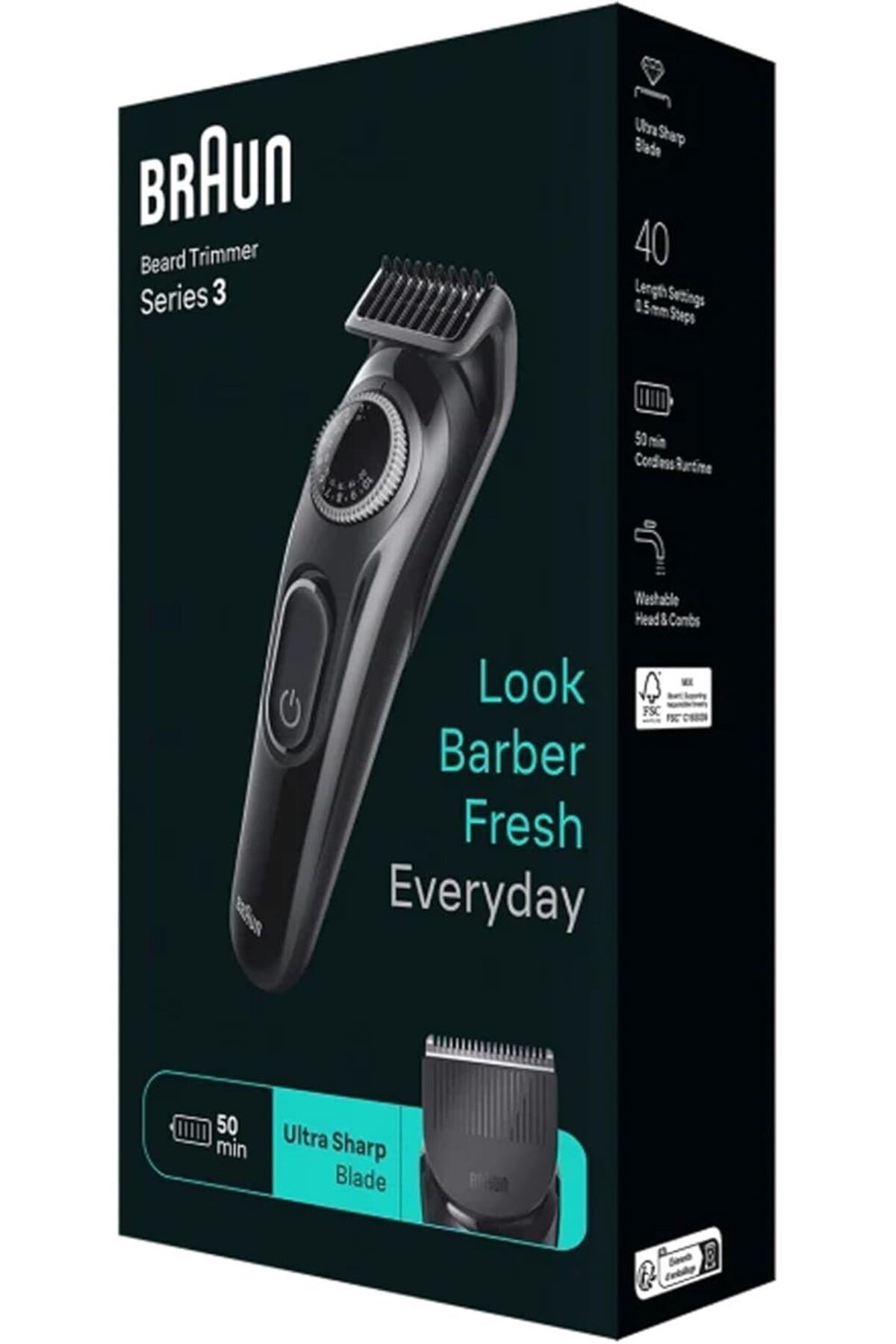Braun-Beard Trimmer 3 With Precision Wheel, 3 Styling tools, 50 mins Runtime, ProBlade - BT3410 7