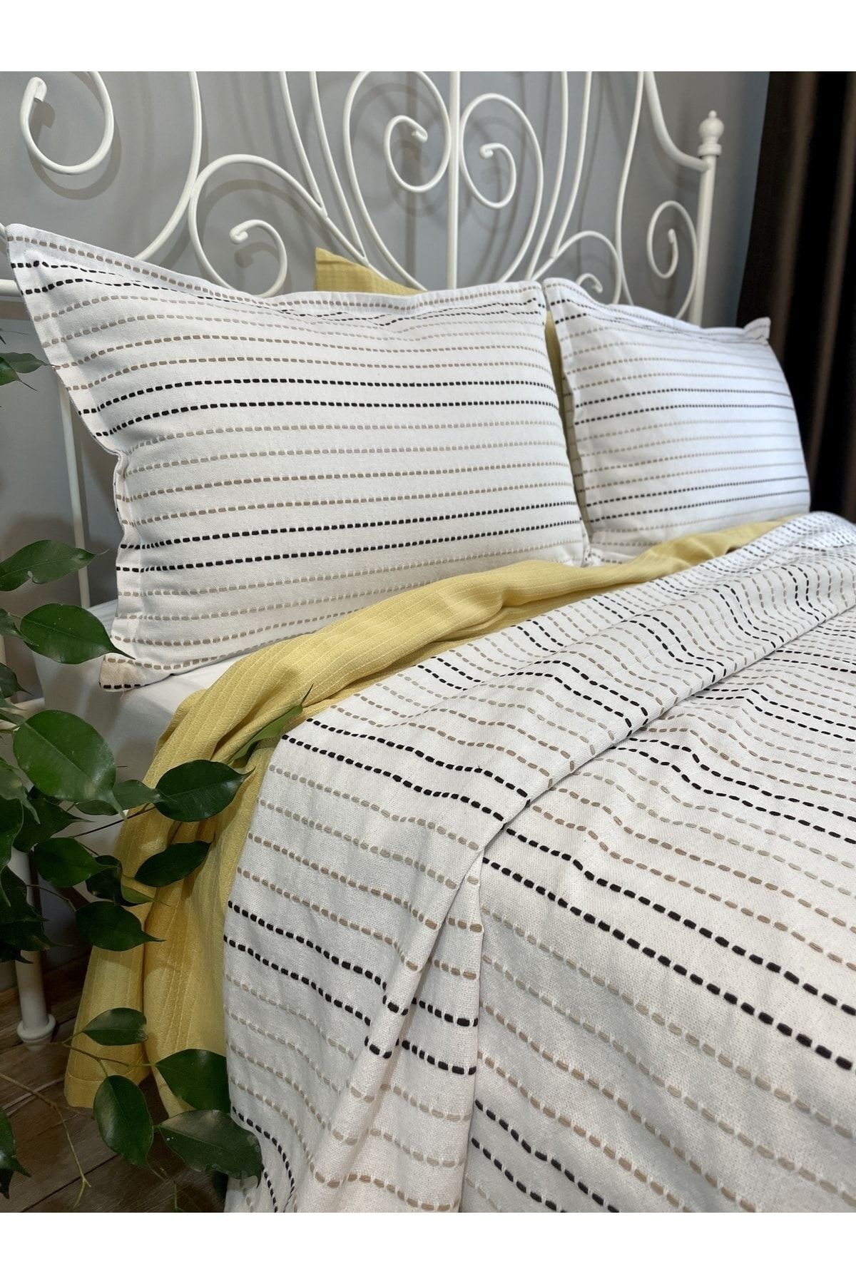 Decamor home-Beige Linea Bedspread and Pique Set - Double Set 6