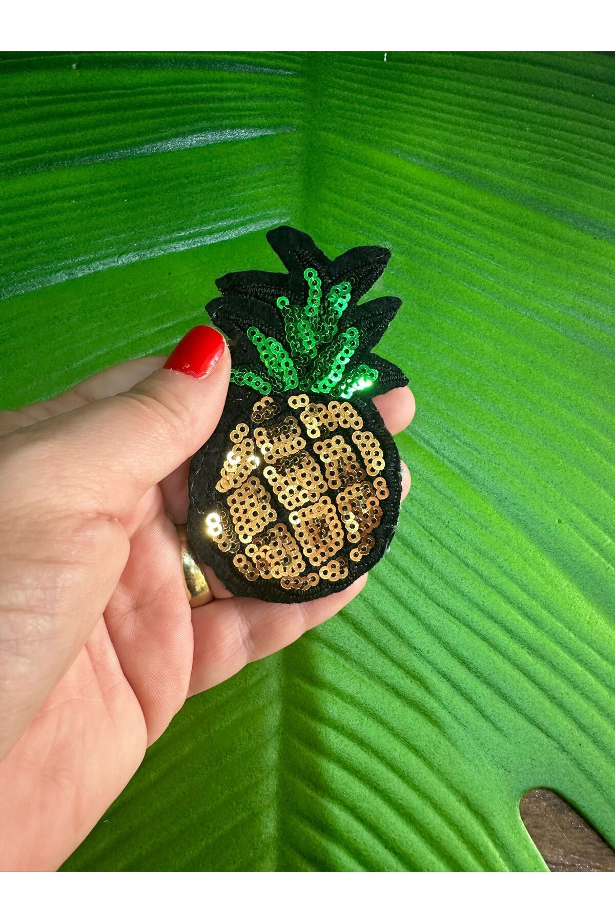 Gönülden Tasarım 8X5 CM ÜTÜ İLE YAPIŞAN PUL PAYETLİ ANANAS ARMA DİKİŞ AKSESUARI