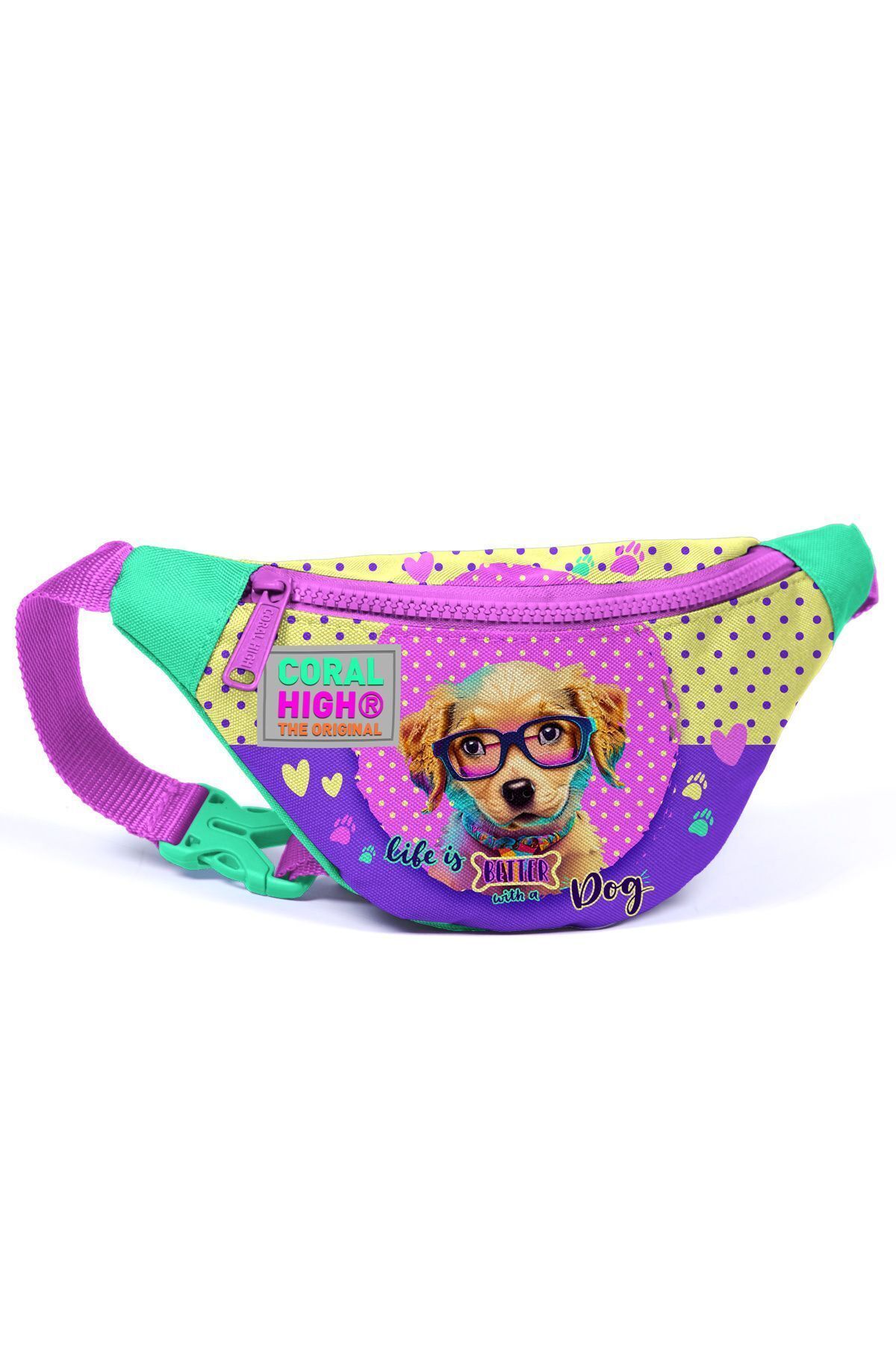 Kids Yellow Pink Cute Dog Pattern Waist Bag 11504