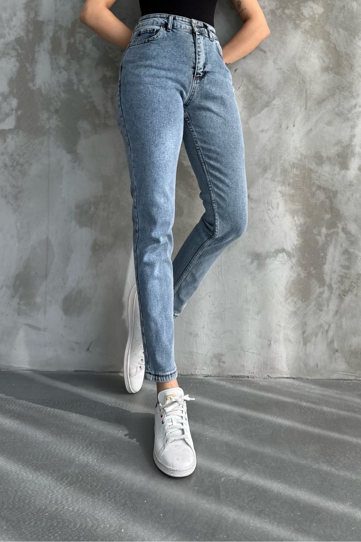 macharelbasic-Blue Women's High Waist Mom Skinny Jeans 5