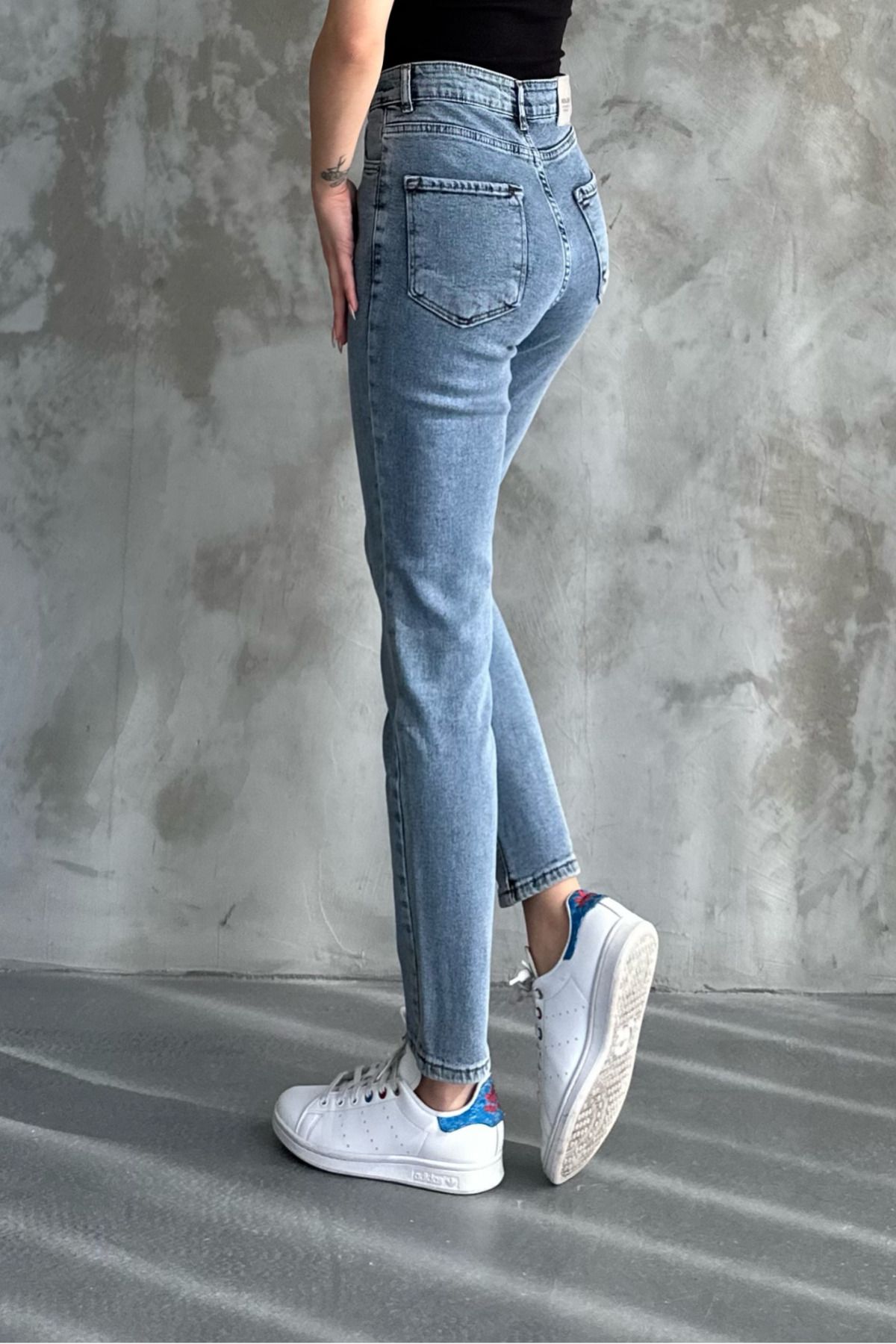 macharelbasic-Blue Women's High Waist Mom Skinny Jeans 8