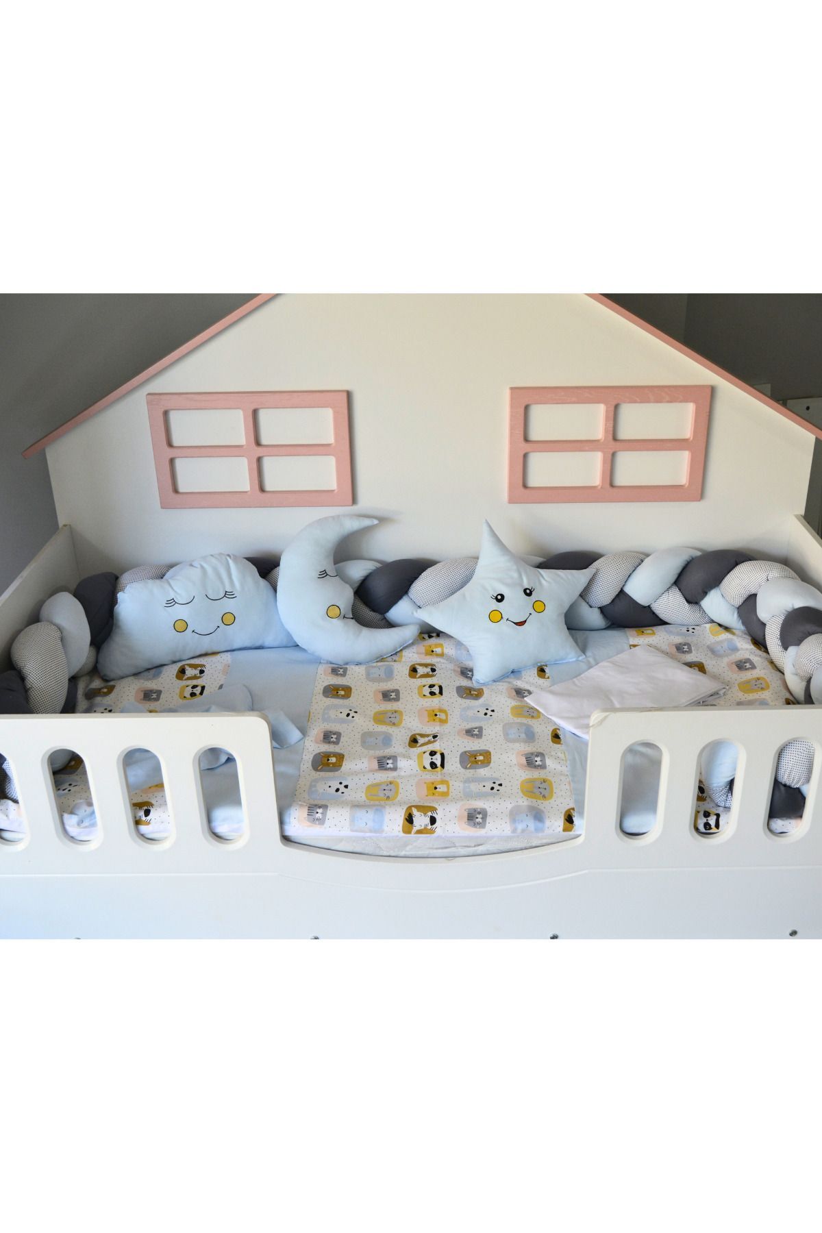 Kista Baby Montessori Bebek Uyku Seti Örgü Yan Korumalı Uyku Seti 90x190 100x200 Friends fotoğrafı 7 (önizleme)