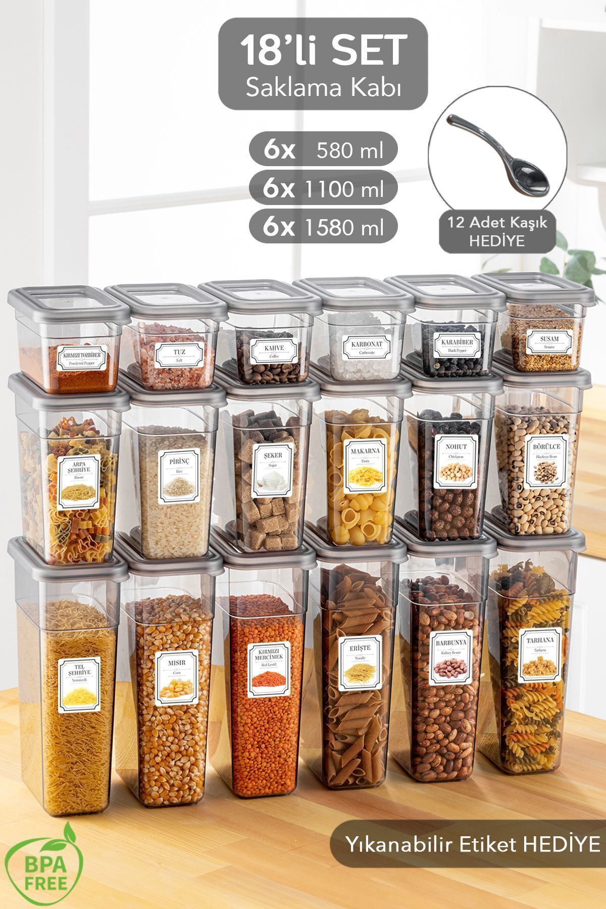 ポロニカ 4冊セット Meleni Home 18'li Sızdırmaz Kapak Kaşıklı Saklama Kabı Seti