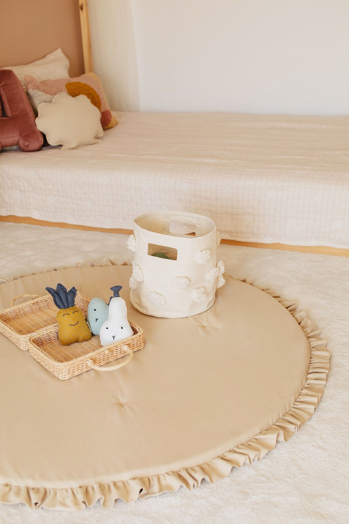 Dear Deer Love Oyun Halısı, Yuvarlak Oyun Matı, Fırfırlı Oyun Minderi, Bej fotoğrafı 3 (önizleme)