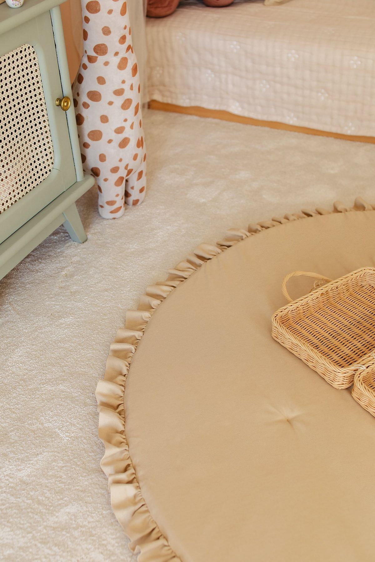 Dear Deer Love Oyun Halısı, Yuvarlak Oyun Matı, Fırfırlı Oyun Minderi, Bej fotoğrafı 2 (önizleme)