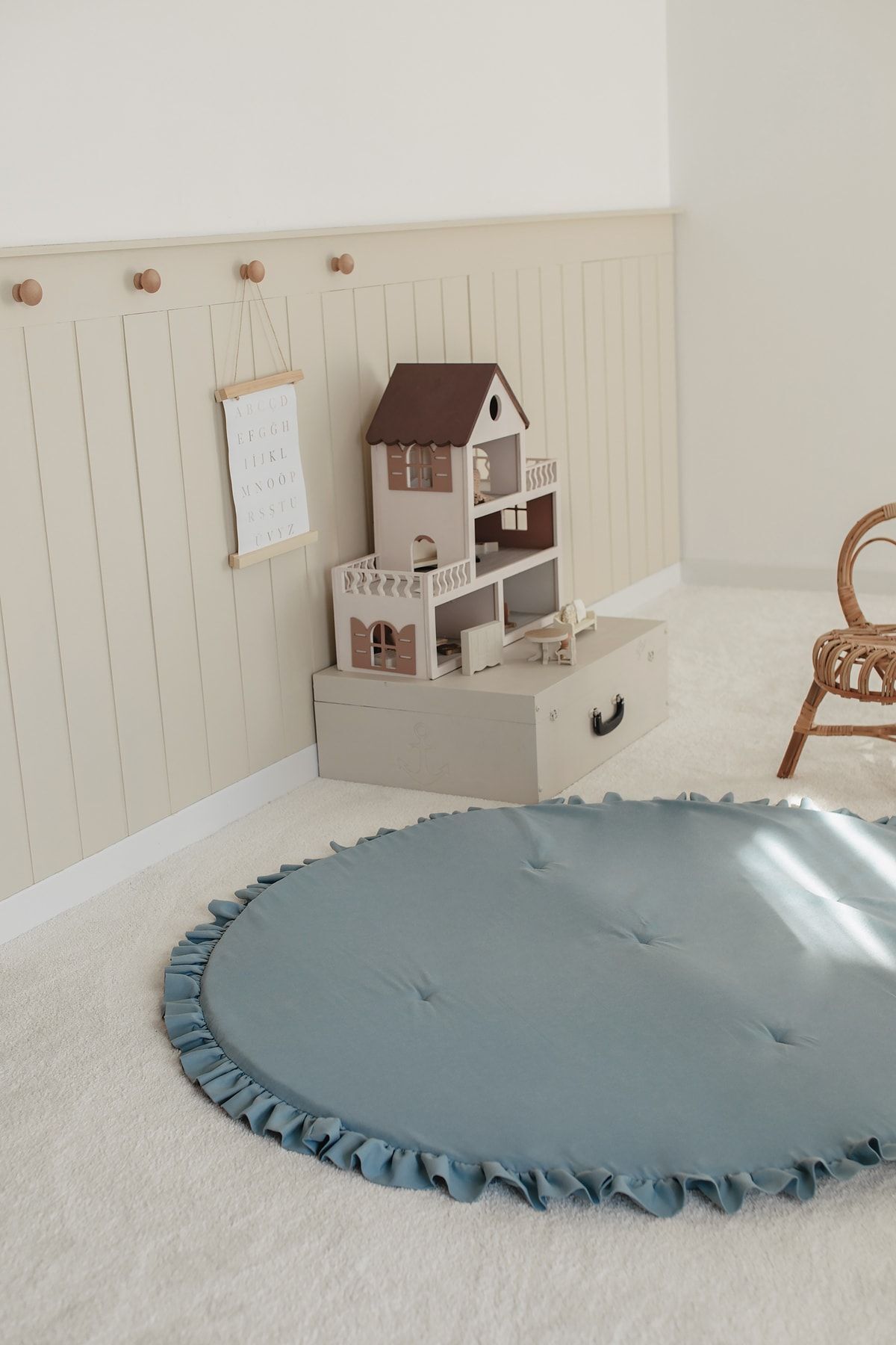 Dear Deer Love Oyun Halısı, Yuvarlak Oyun Matı, Fırfırlı Oyun Minderi, Teal fotoğrafı 4 (önizleme)