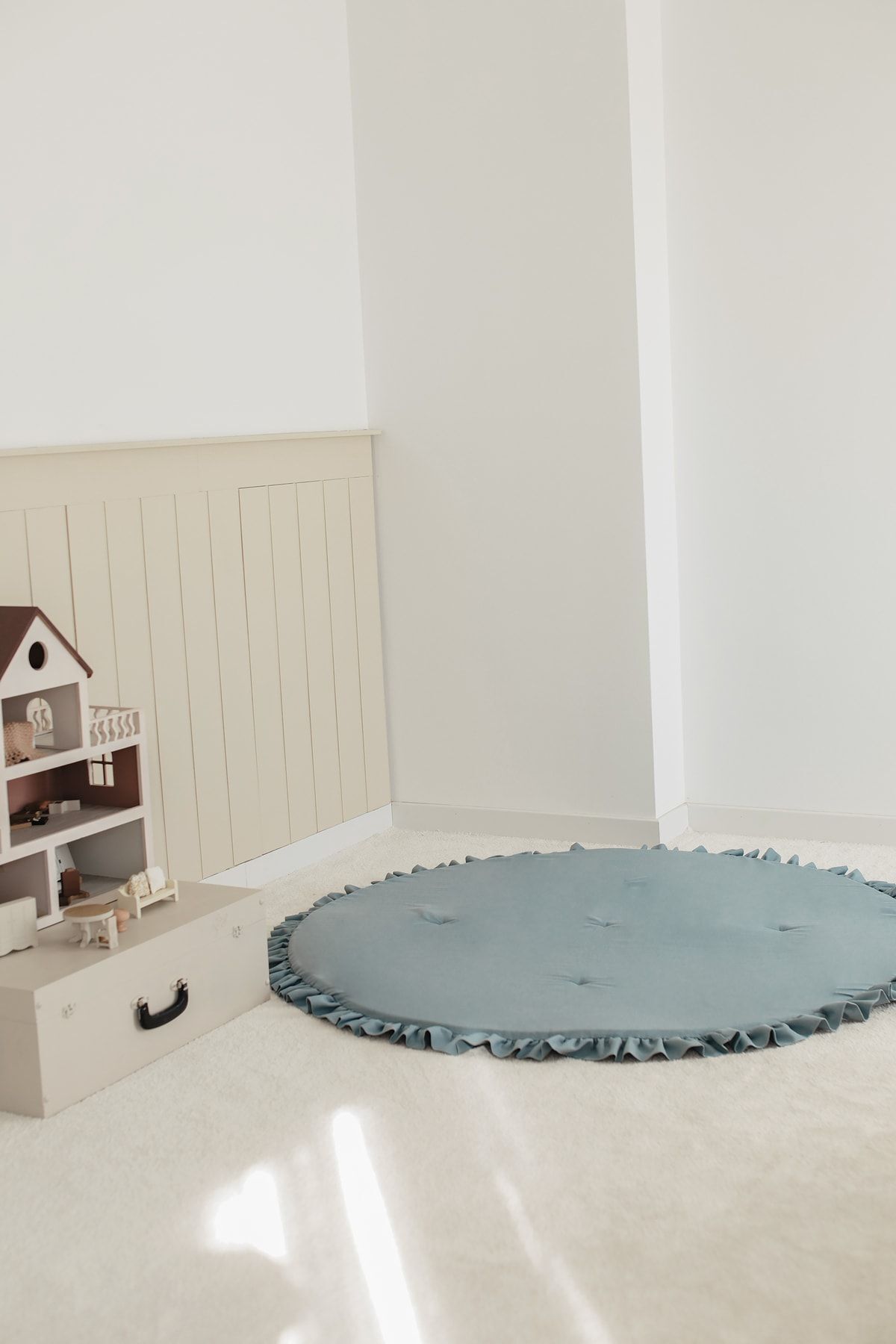 Dear Deer Love Oyun Halısı, Yuvarlak Oyun Matı, Fırfırlı Oyun Minderi, Teal fotoğrafı 5 (önizleme)