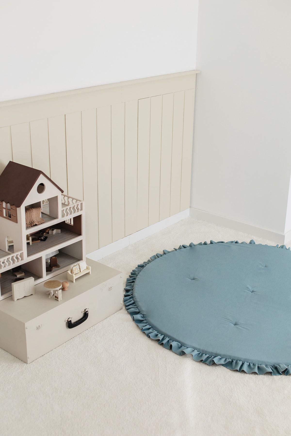 Dear Deer Love Oyun Halısı, Yuvarlak Oyun Matı, Fırfırlı Oyun Minderi, Teal fotoğrafı 2 (önizleme)