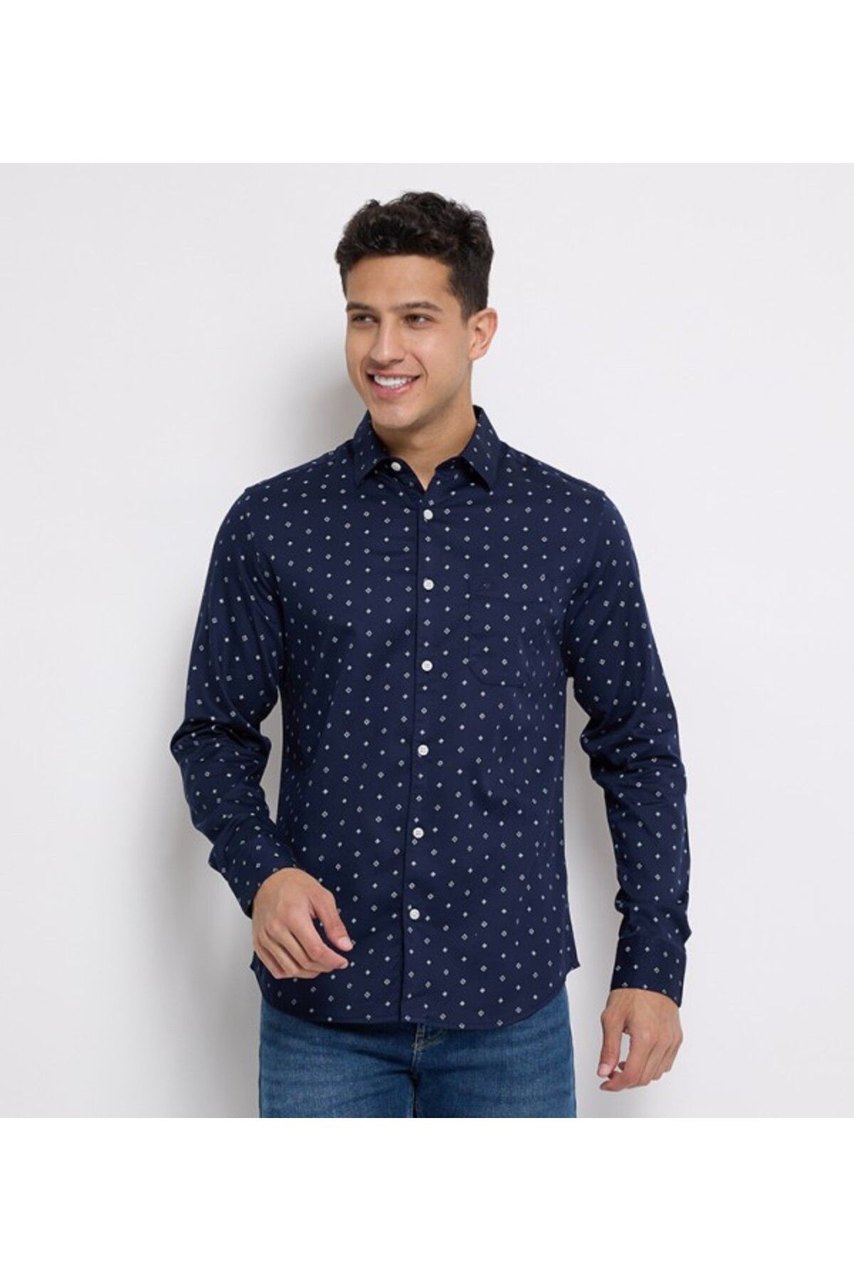 Aeropostale-قميص رجالي بياقة زرقاء وأكمام طويلة 1