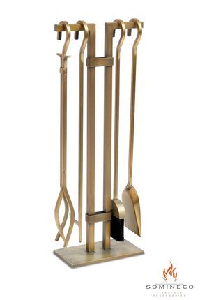SOMINECO 5 Li Lüx Ithal Antik Gold Patinalı Şömine-soba Maşa Takımı Aksesuar ...