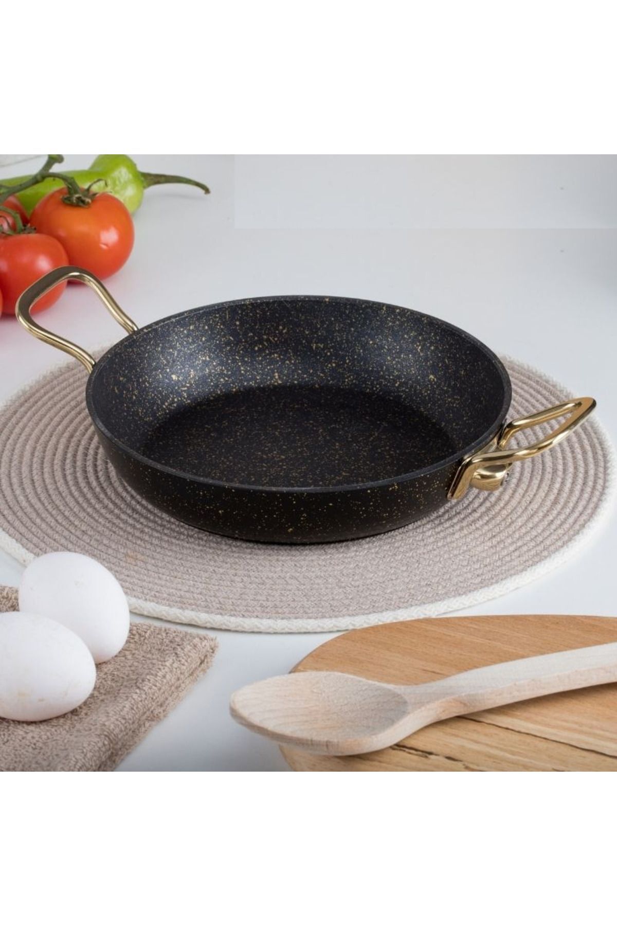 Evren 22 Cm Gold Stone Sahan, Non-Stick Yumurta Omlet Tavası 22 cm (Çelik Kulp)