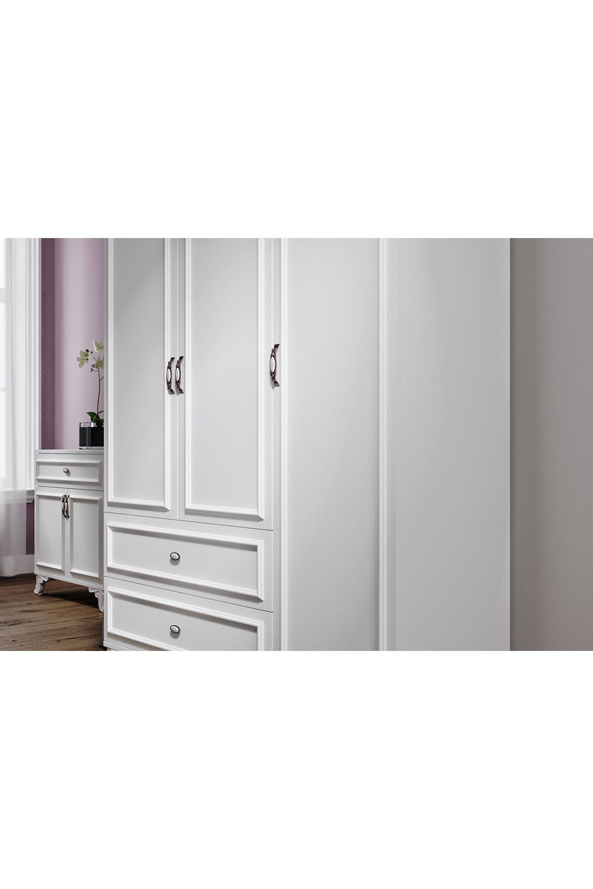 Baby Darling %100 Mdf Lisa 135cm 3 Kapaklı 2 Çekmeceli Gardırop Beyaz fotoğrafı 4 (önizleme)