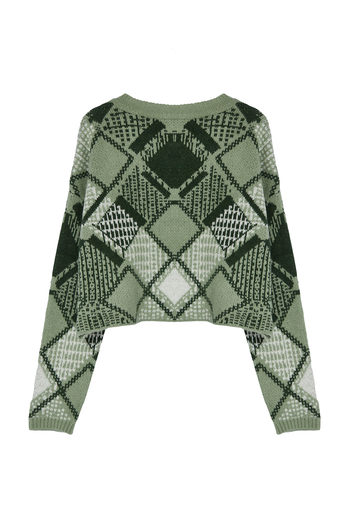 Trendyolmilla  Mint Geniş Kalıp Crop Baklava Desenli Triko Kazak TWOAW24KZ01126 - Görsel 7